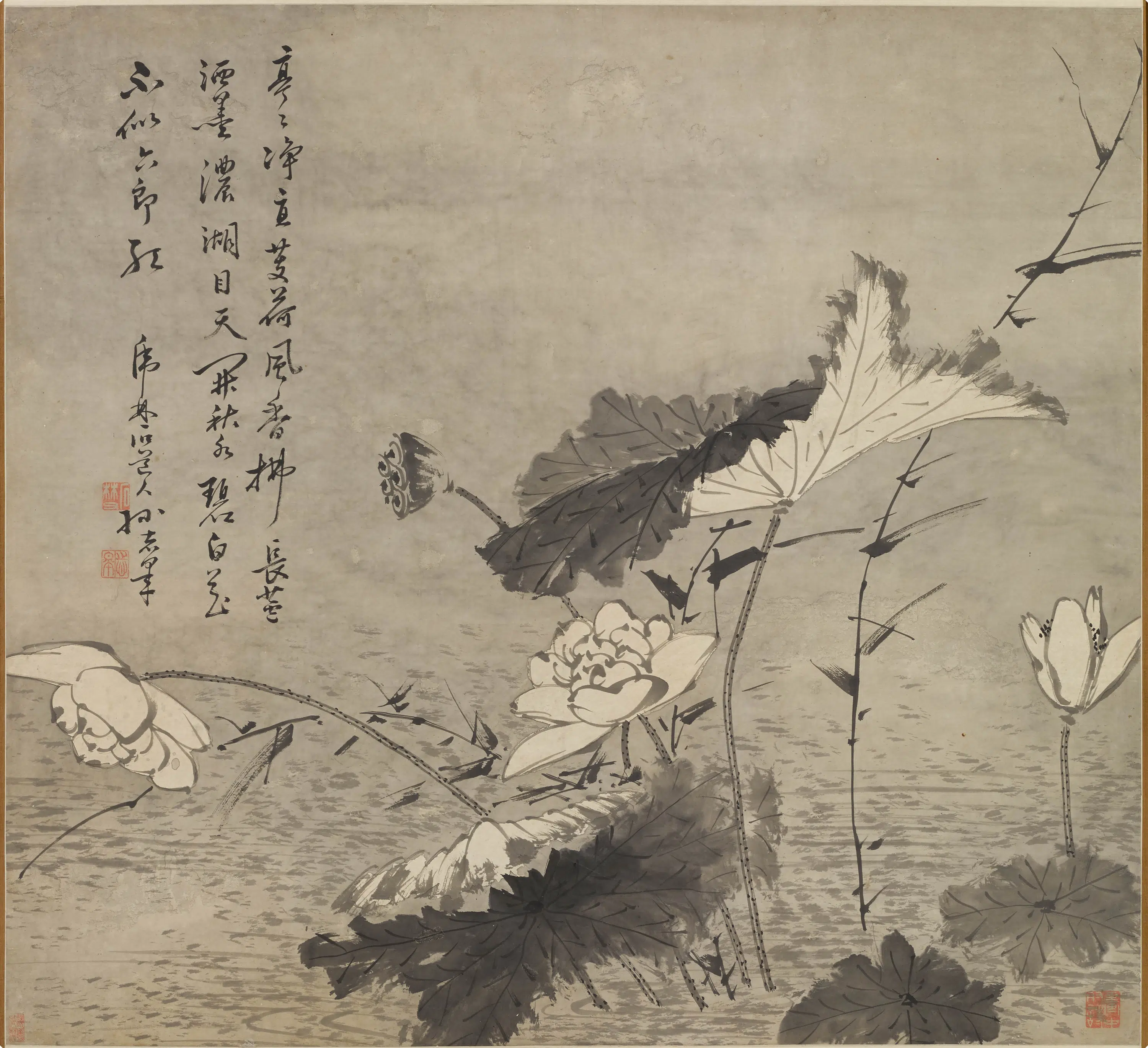 清代【孙志皋】《秋水白莲图轴》