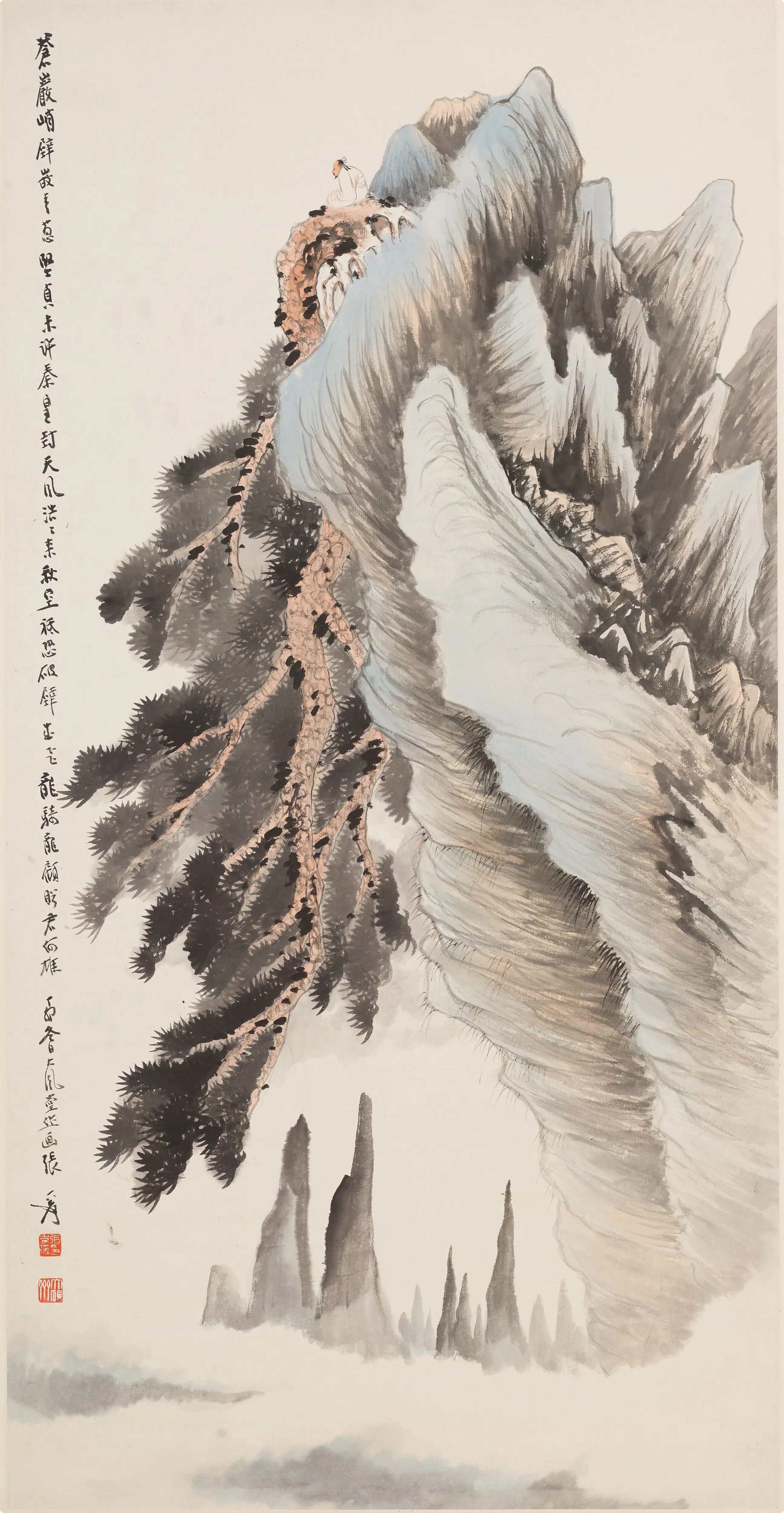 近现代【张大千】《峭壁飞龙图轴》
