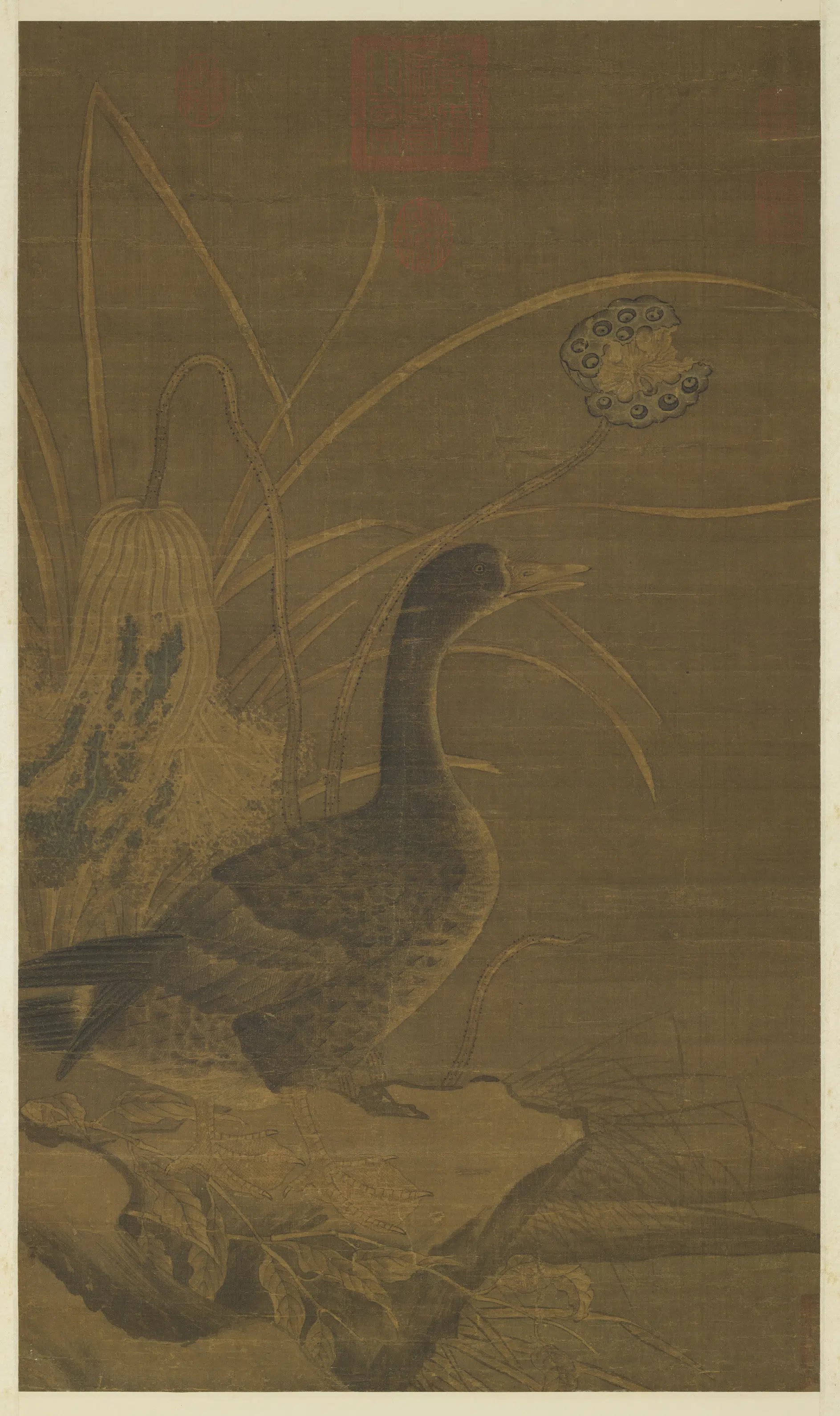 宋代《宋人秋荷野凫图轴》