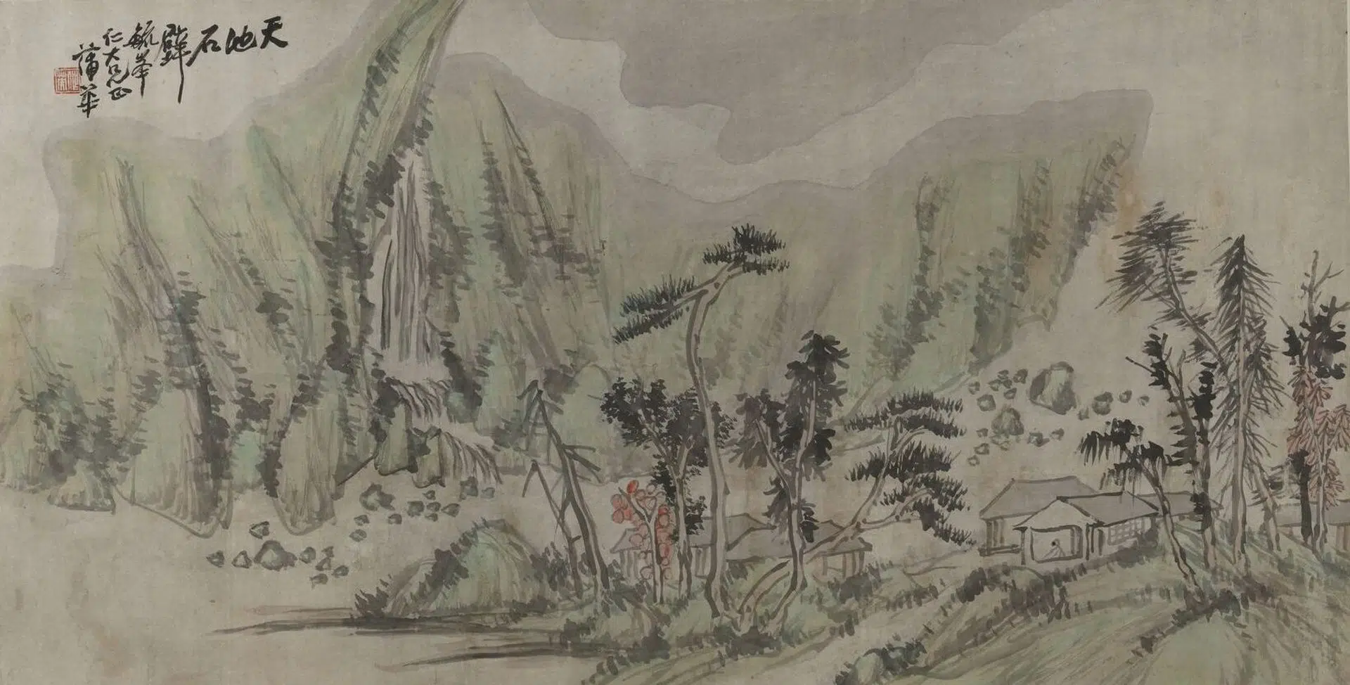 清代【蒲华】《设色山水横幅》