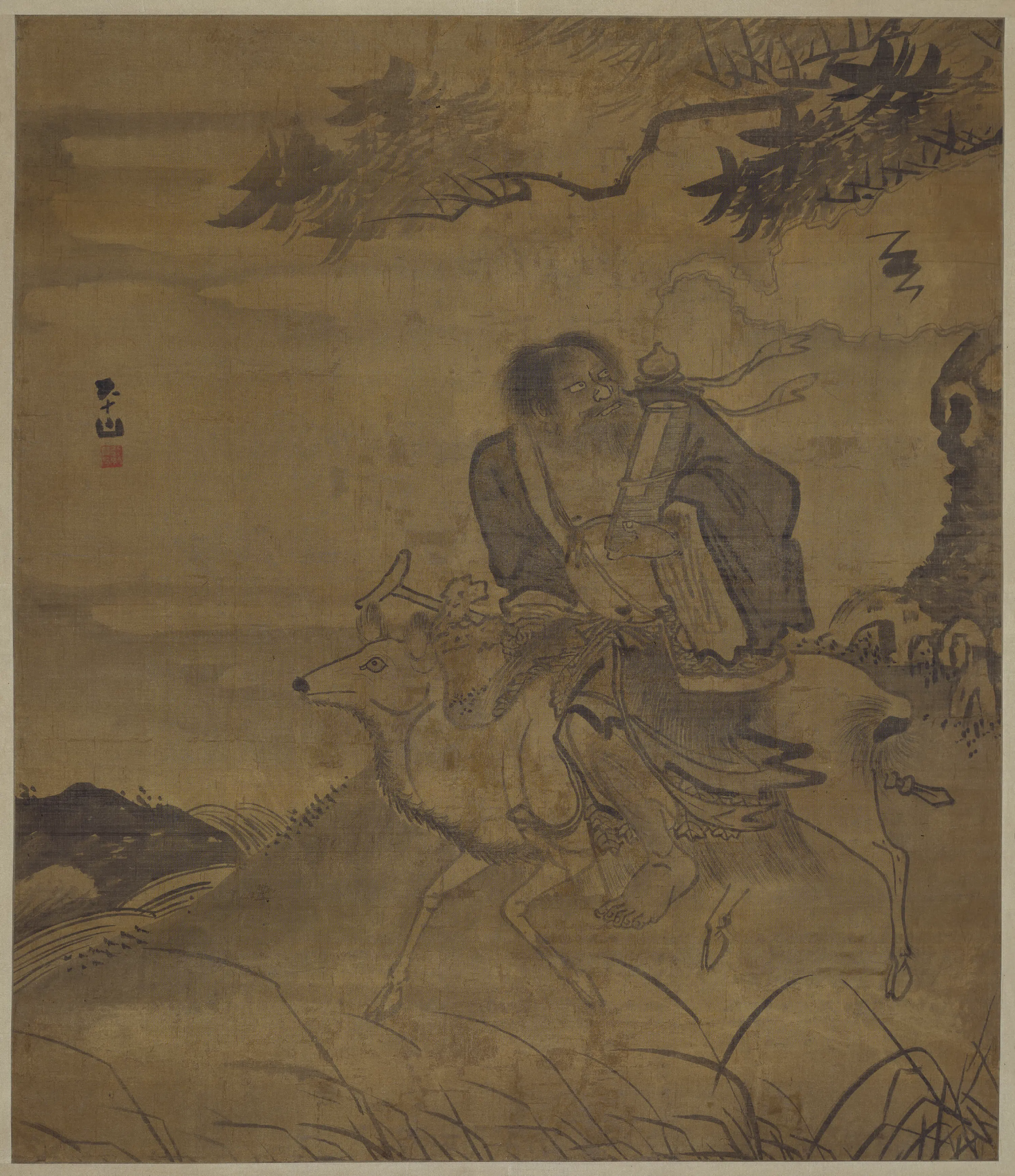 明朝【张路】《蝠鹿仙人图轴》 第1张