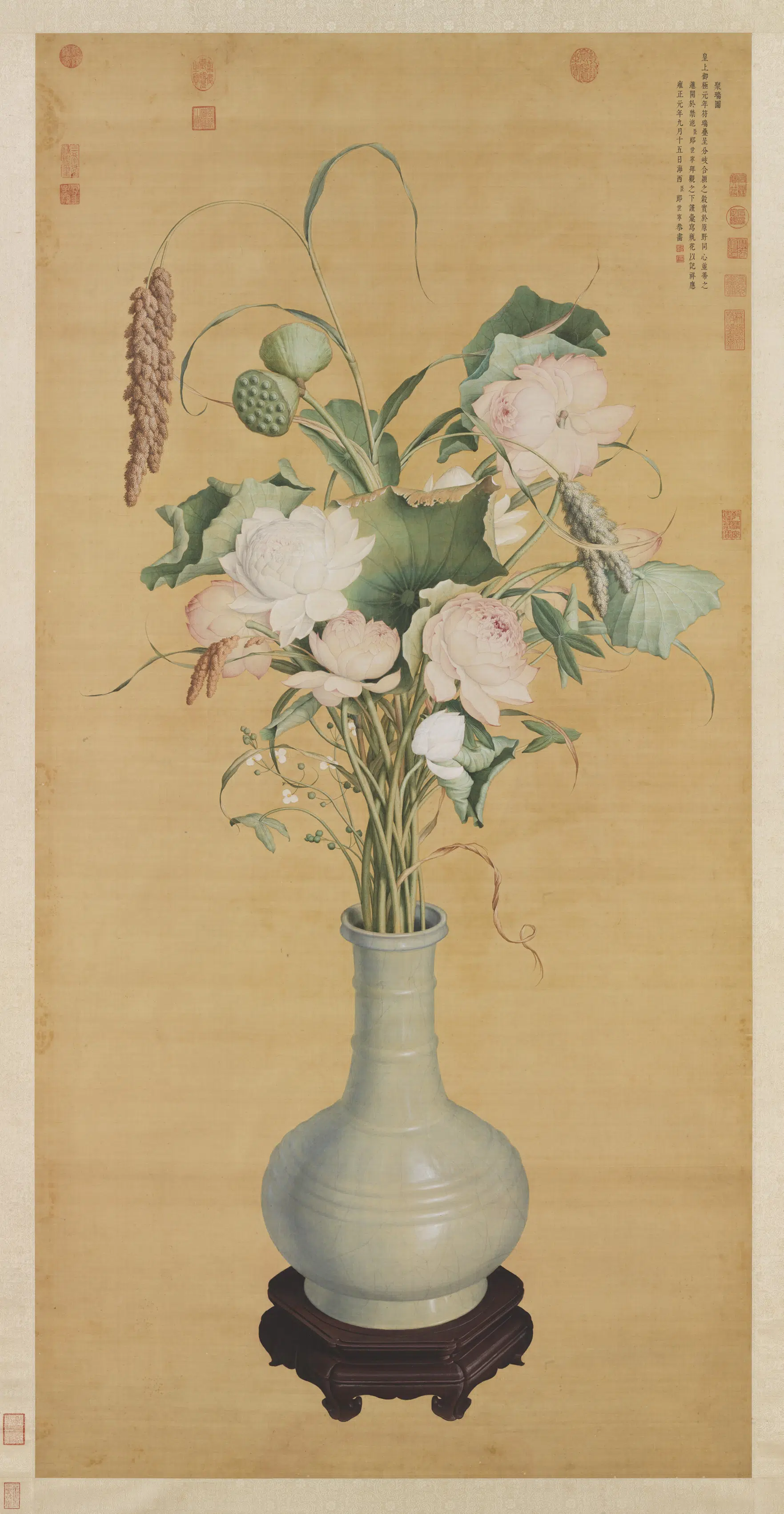 清代【郎世宁】《聚瑞图轴》