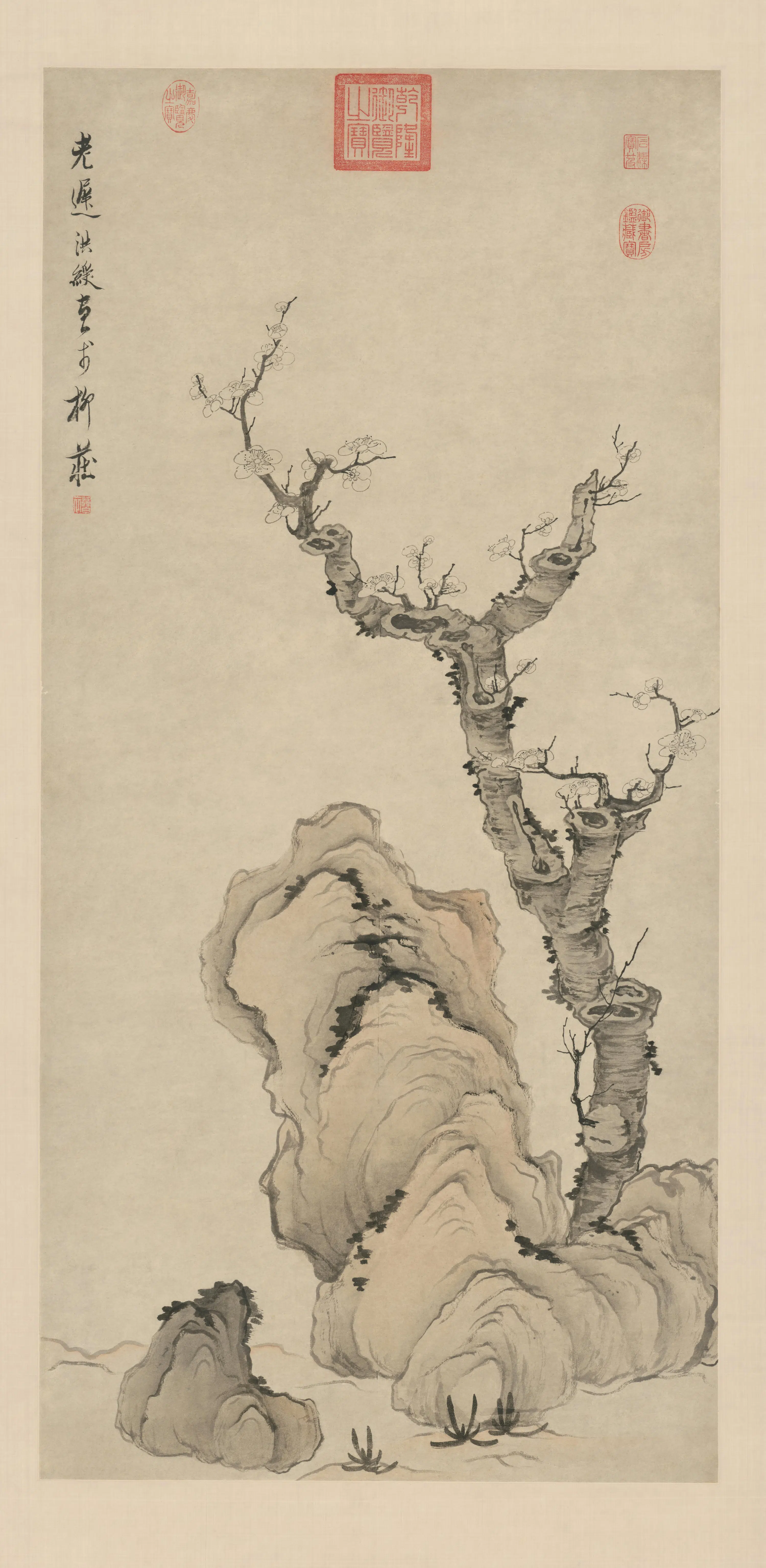 明代【陈洪绶】《梅石图轴》
