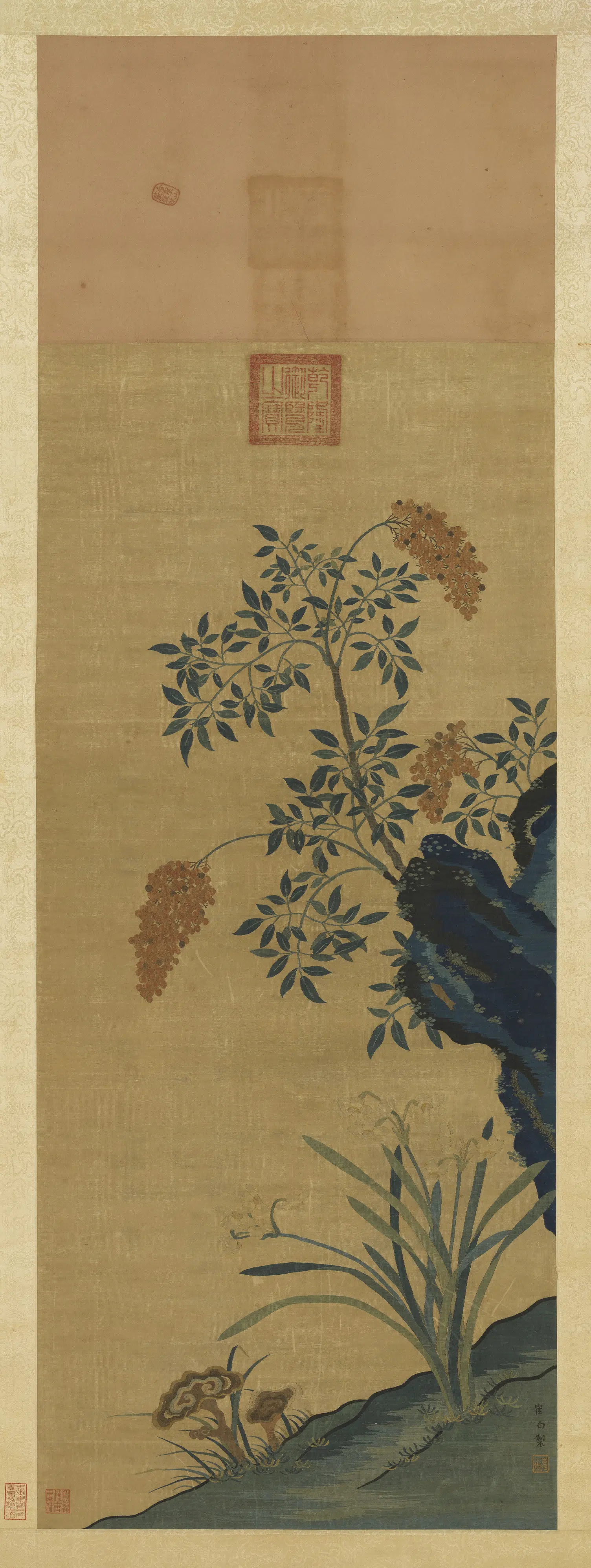 北宋【崔白】《缂丝崔白芝仙祝寿图轴》