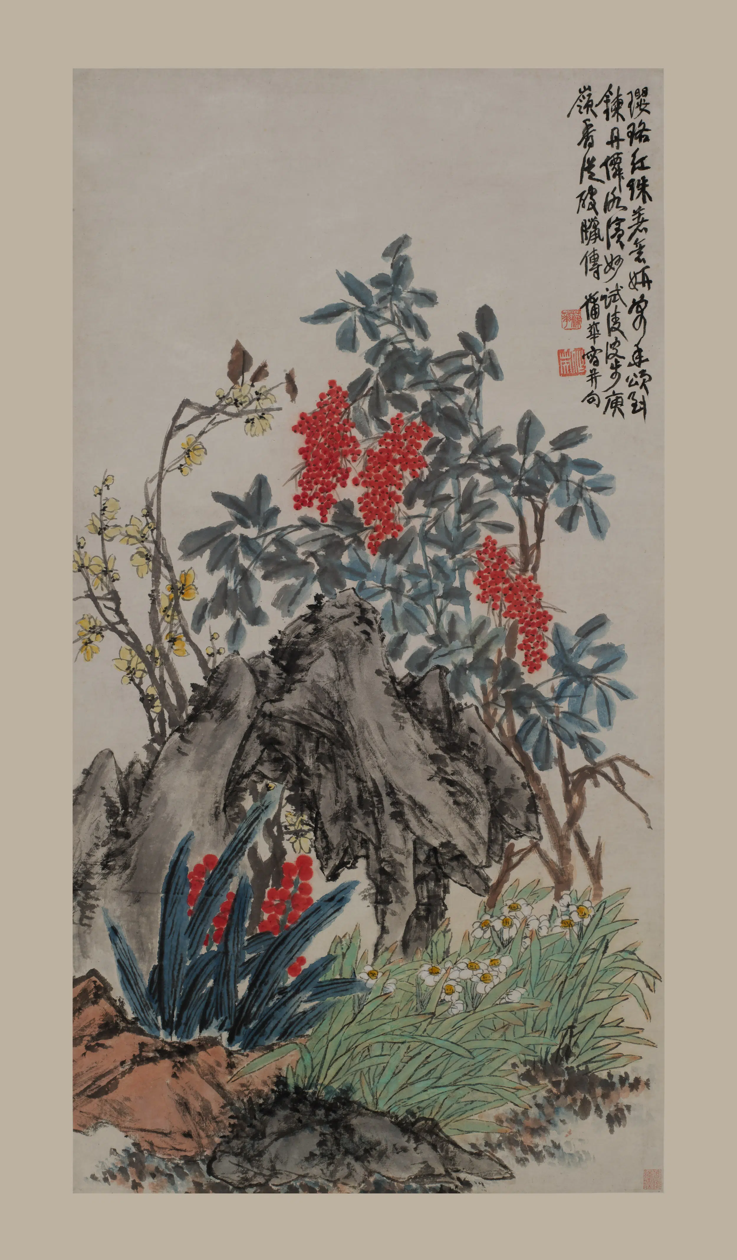 清代【蒲华】《天竹水仙图轴》