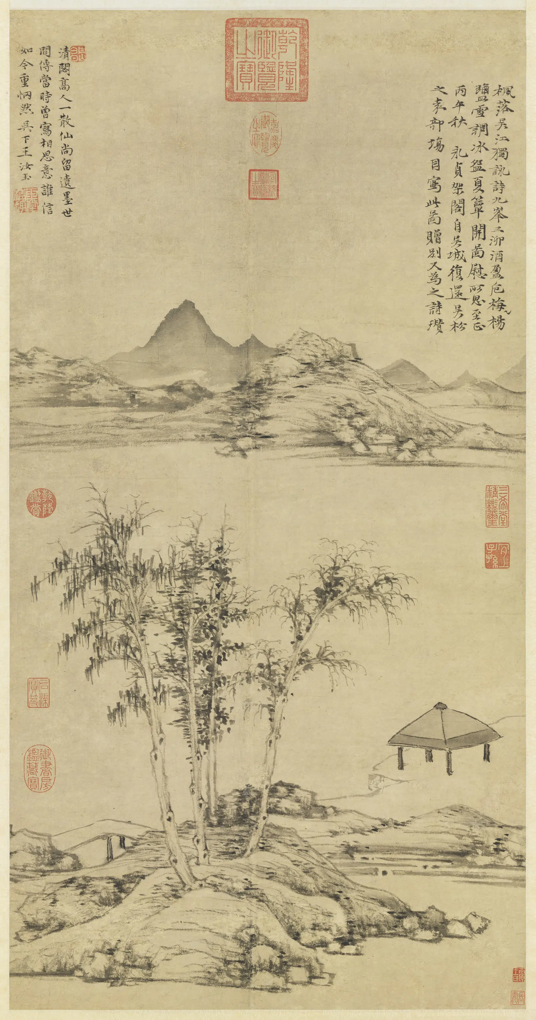 元朝【倪瓒】《枫落吴江图轴》