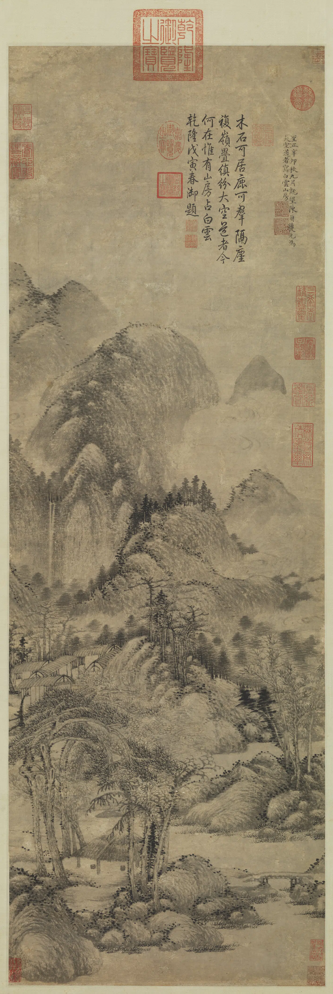 元朝【陈贞（陈履元）】《白云山房图轴》