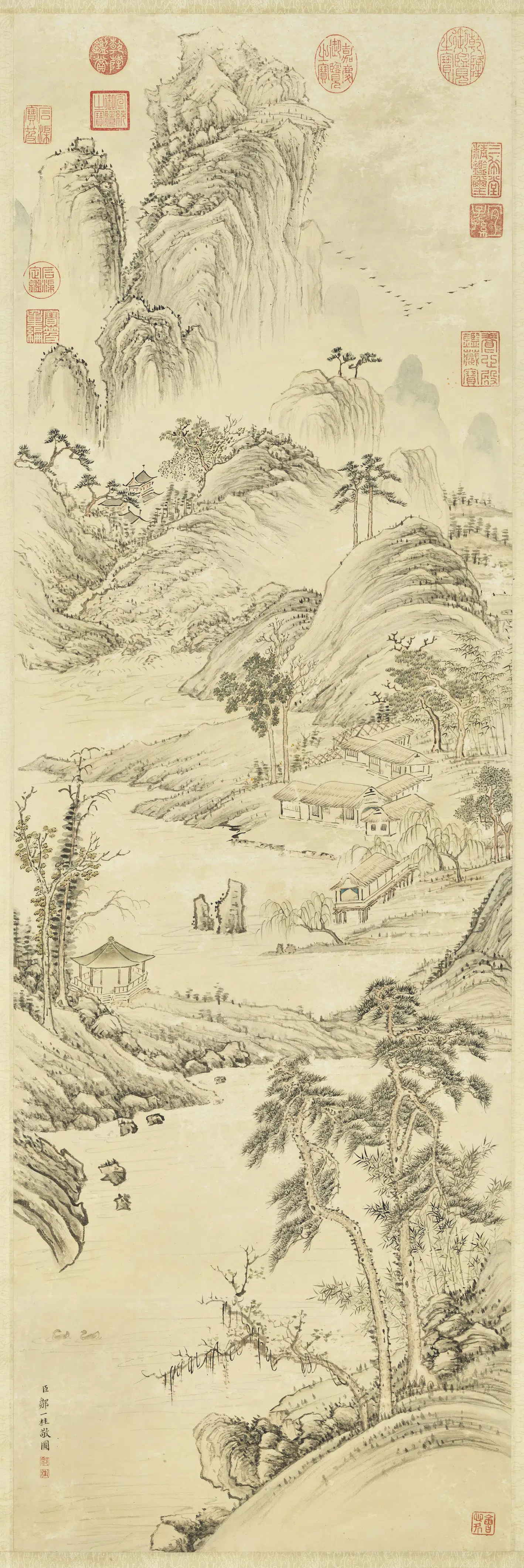 清代【邹一桂】《溪村秋色图轴》