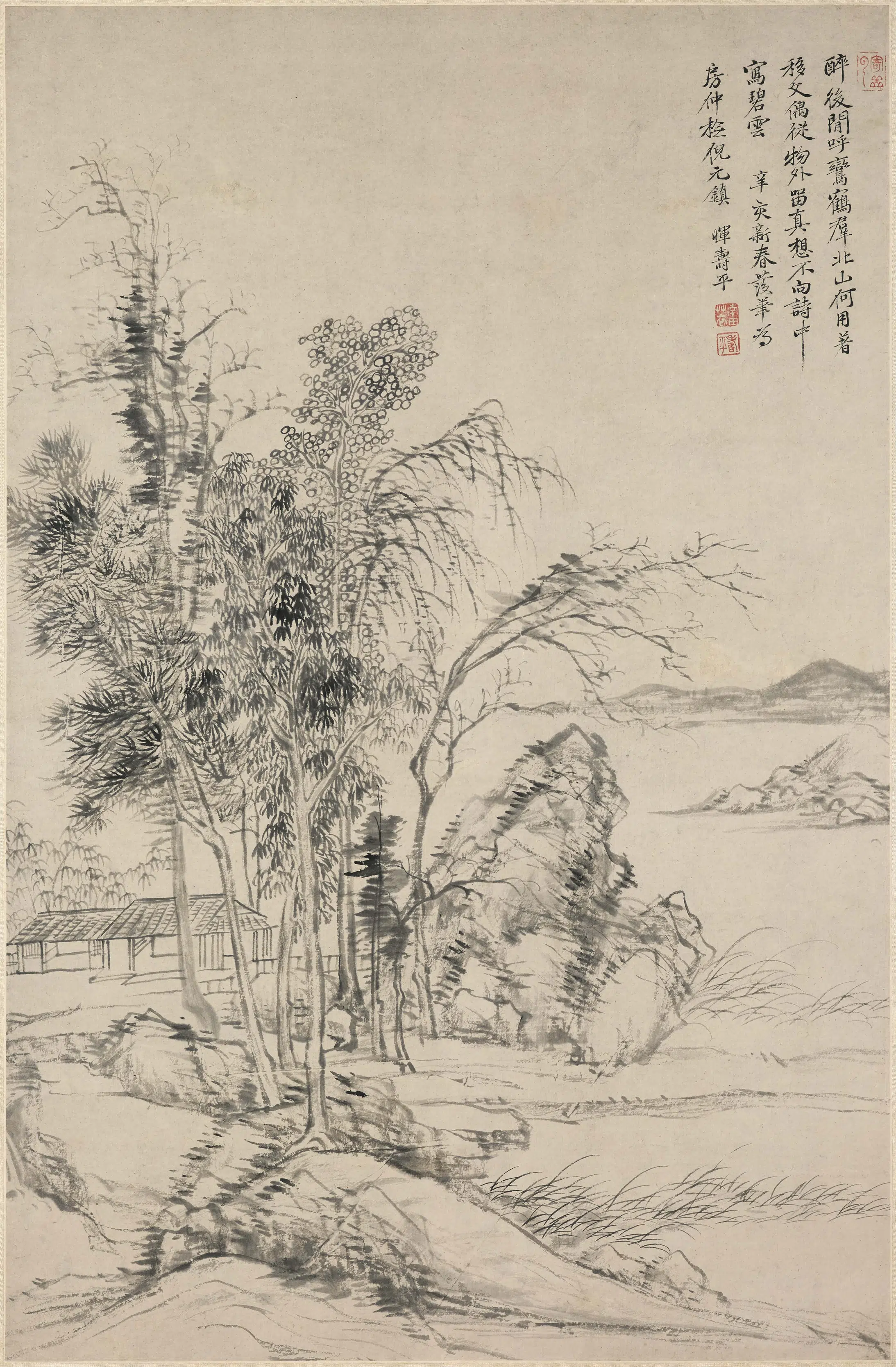 清代【恽寿平】《仿倪瓒山水轴》