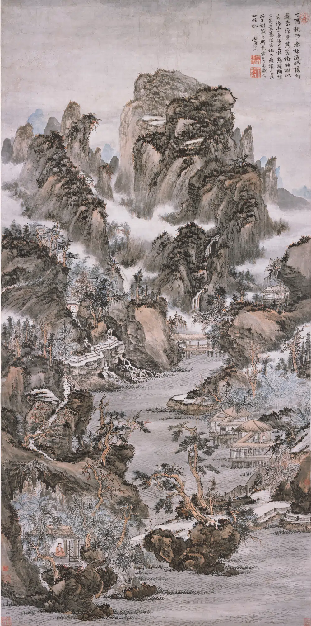 清代【髡残(石谿)】《仿大痴山水图轴》