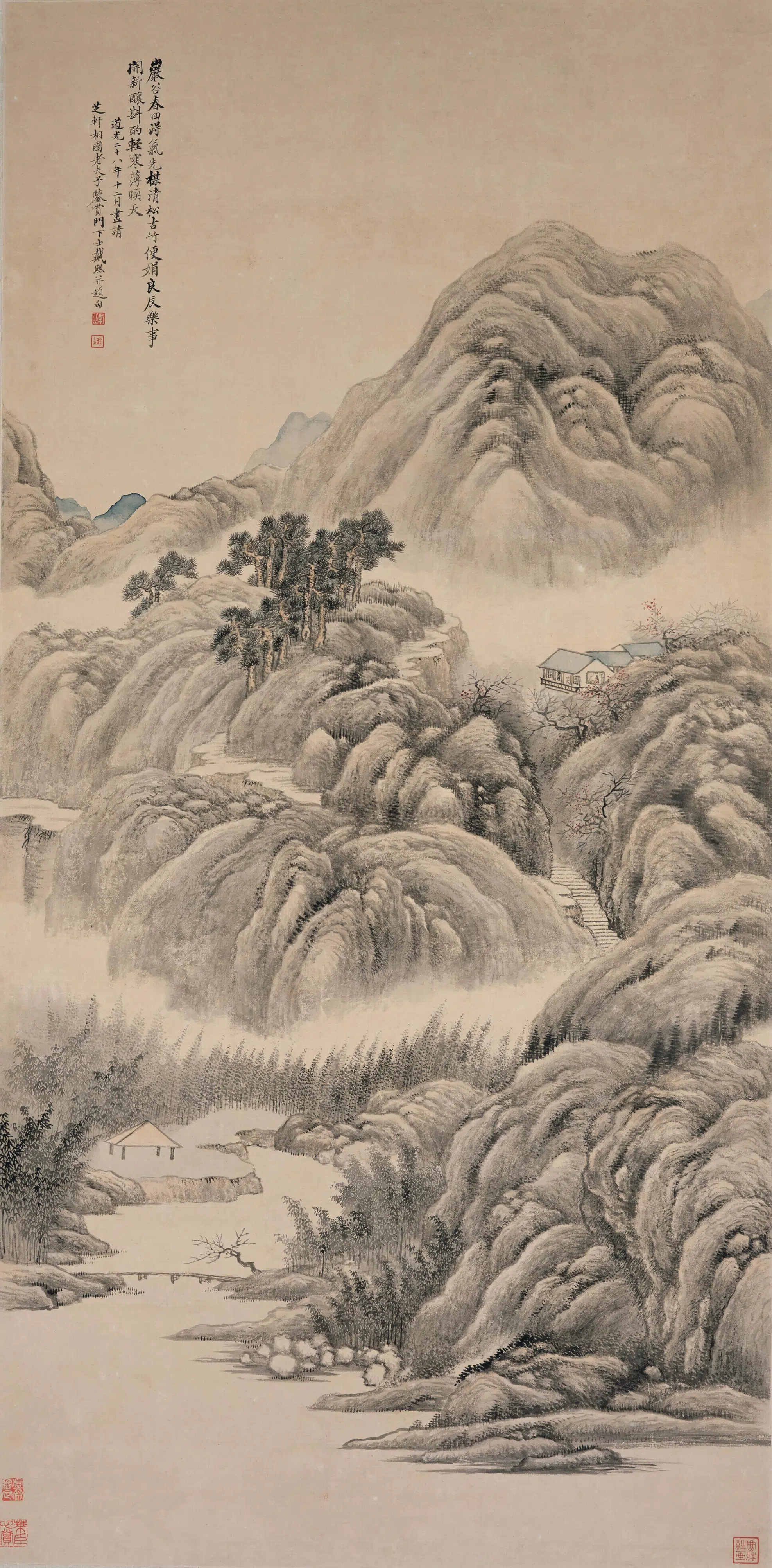 清代【戴熙】《岩谷春回图轴》