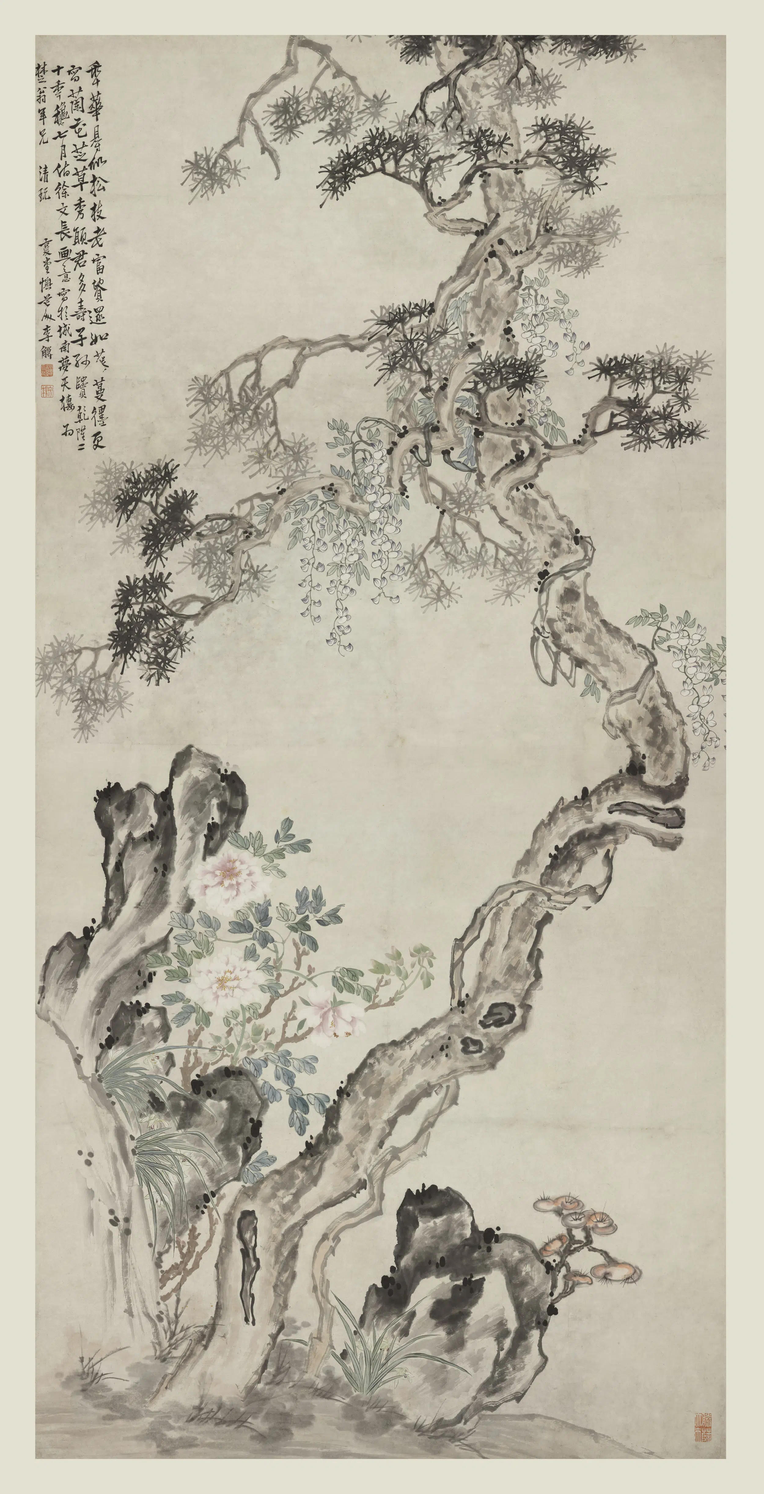 清代【李鱓】《松藤牡丹图轴》
