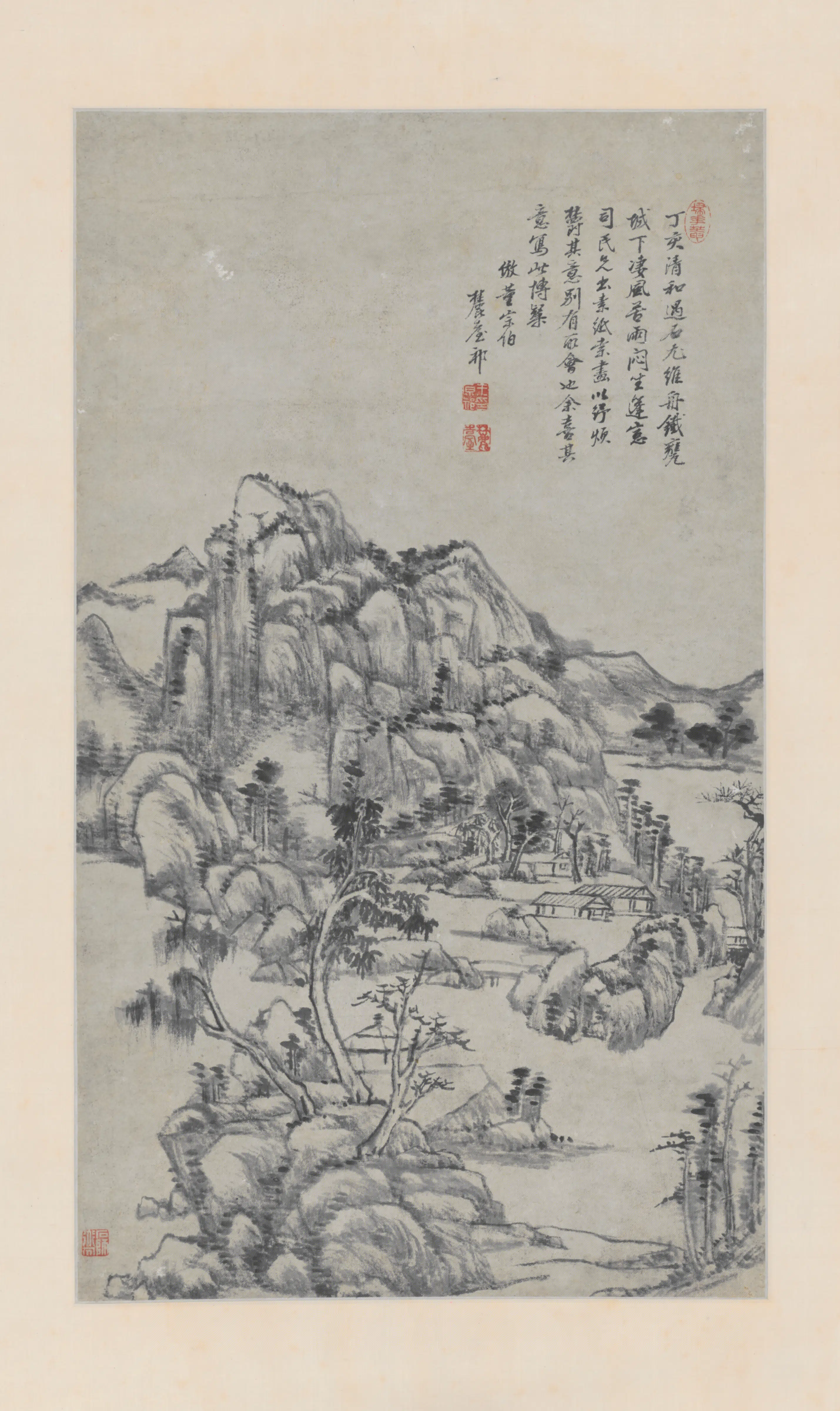 明朝【董其昌】《王原祁仿董其昌山水轴》