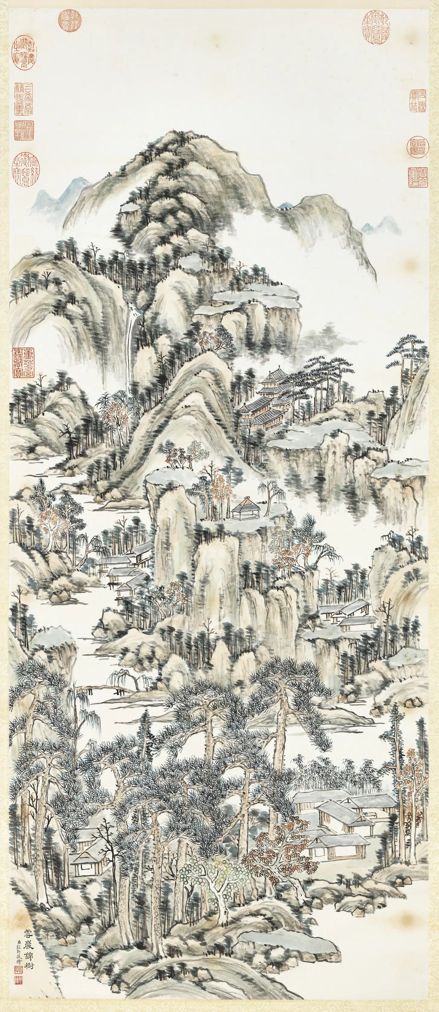 清代【爱新觉罗弘旿】《画云岩锦树图轴》