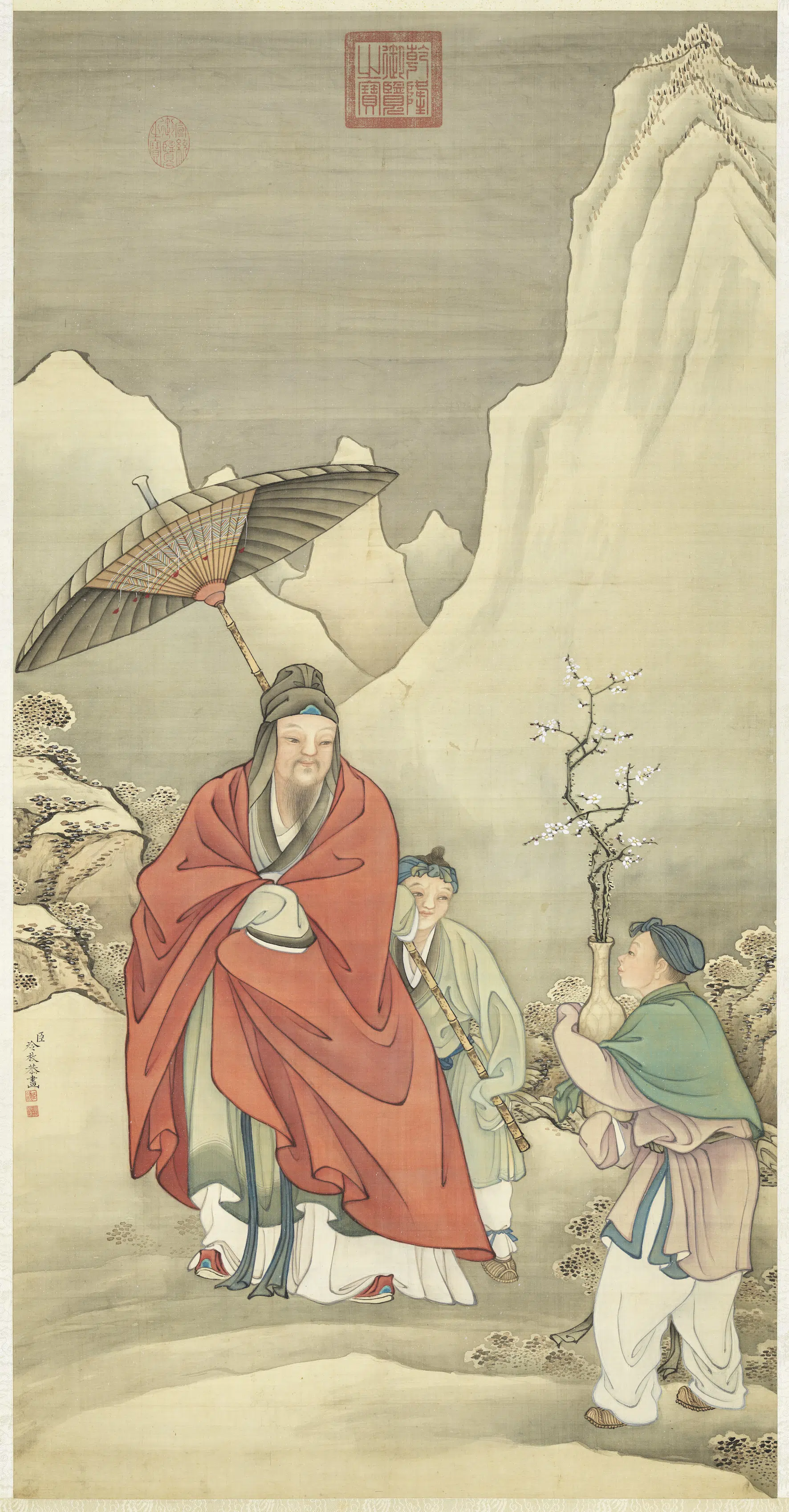清代【冷枚】《人物画幅图轴》