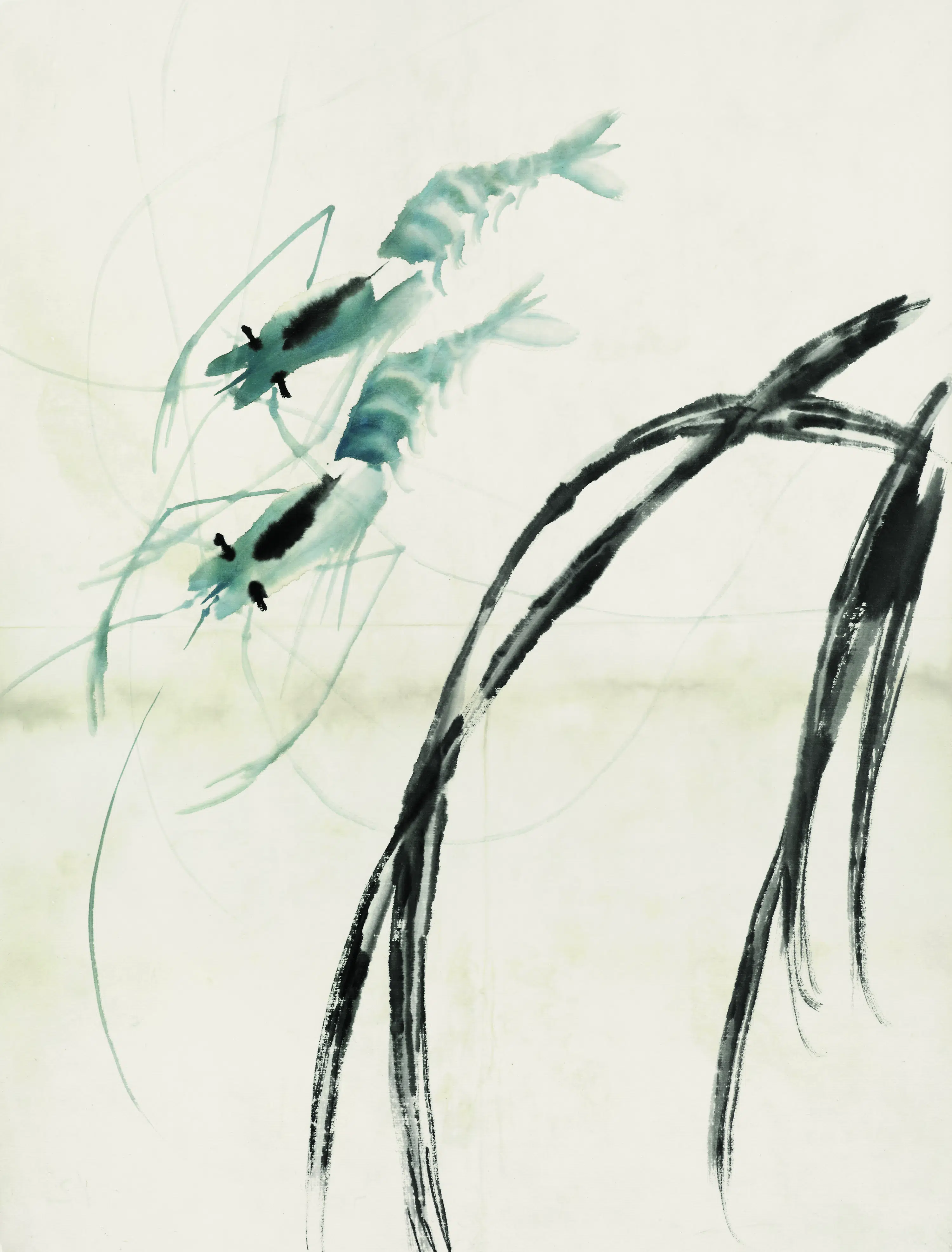 近现代【齐白石】《鱼虾册页之虾草》 第1张