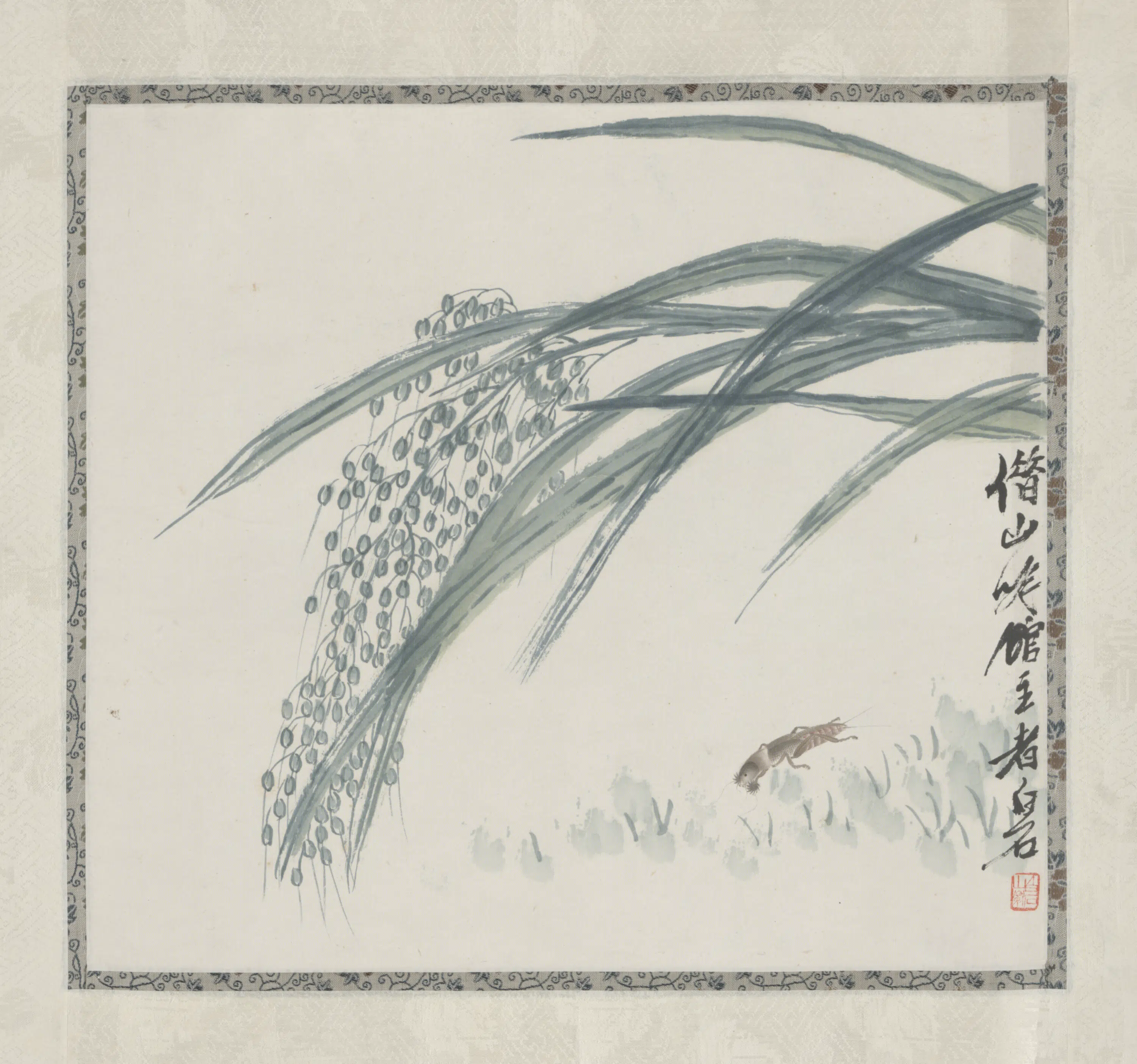 近现代【齐白石】《稻穗草虫轴》