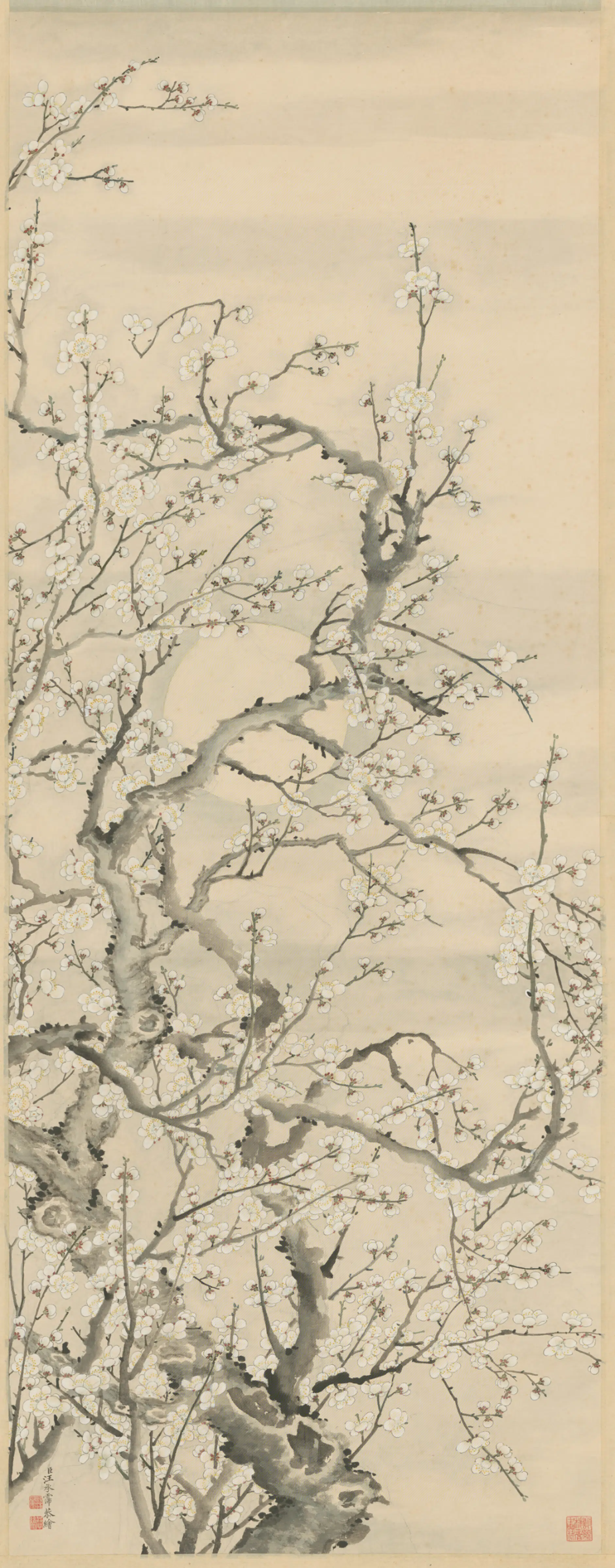 清代【汪承霈】《梅花映月图轴》