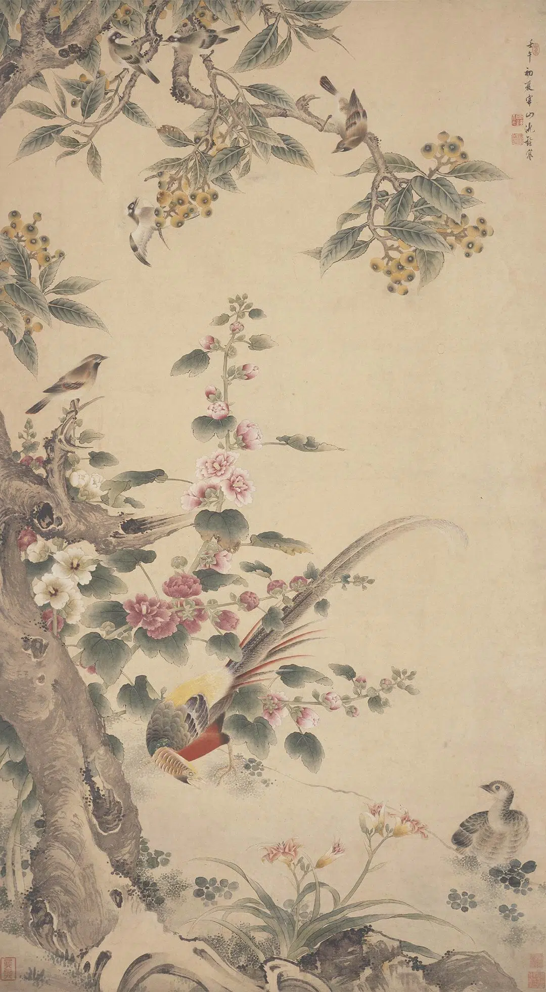 清代【沈铨】《花鸟图轴》