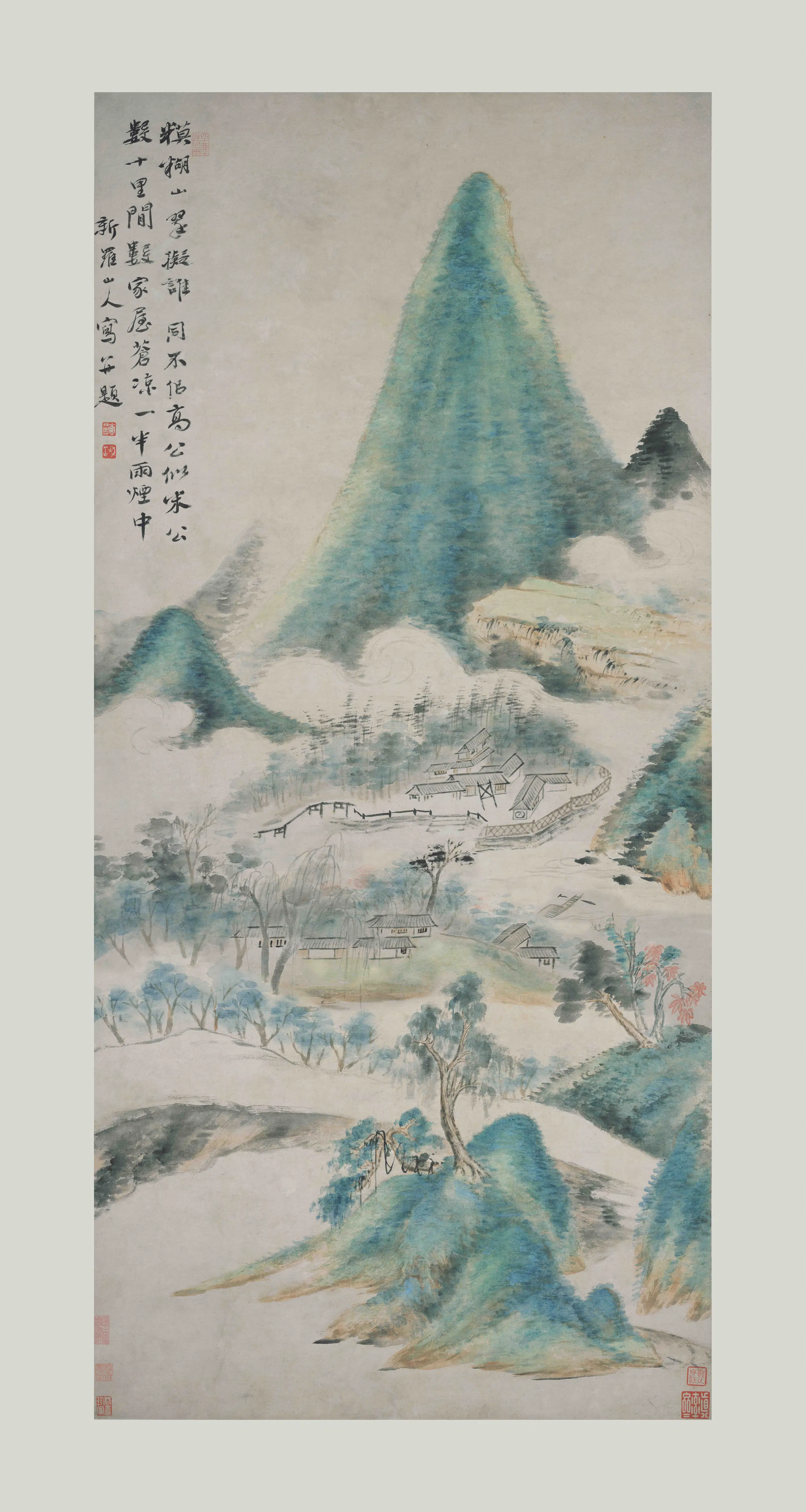 清代【华喦（华岩)】《仿米青绿山水轴》