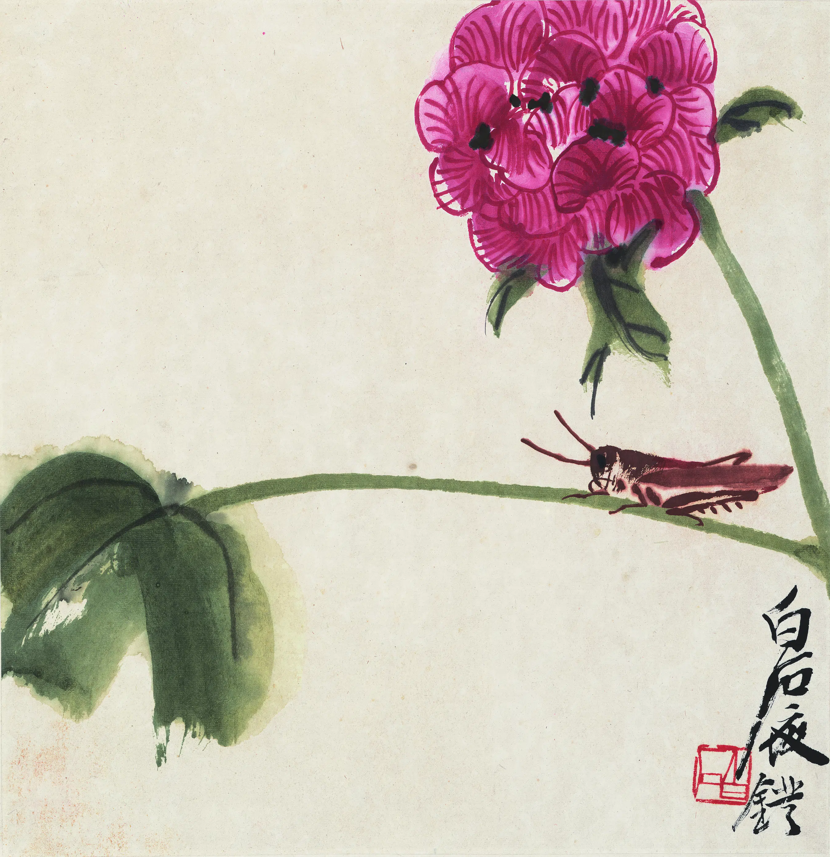 近现代【齐白石】《花果草虫册-蚱蜢图》