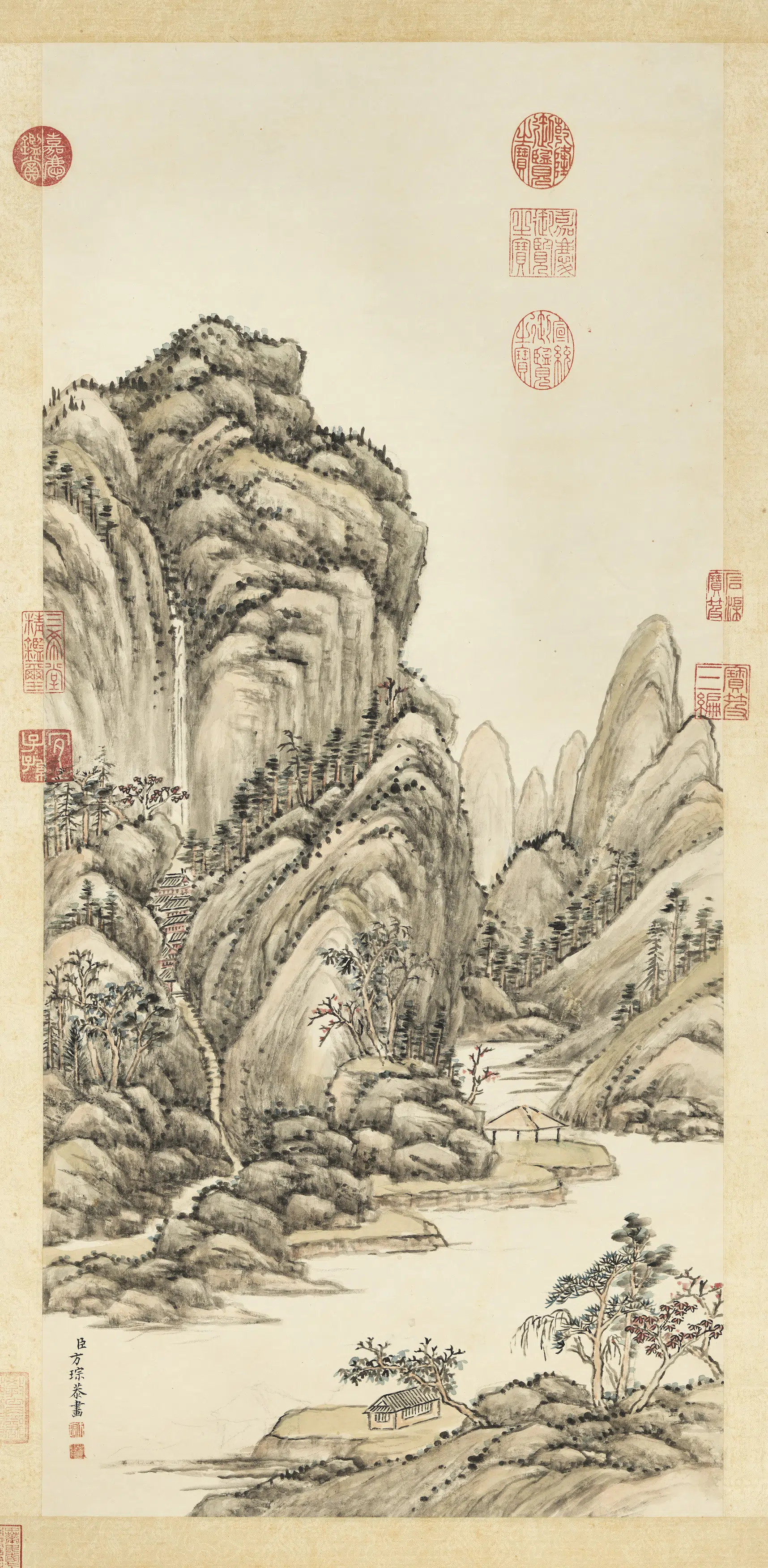 清代【方琮】《秋山红叶图轴》
