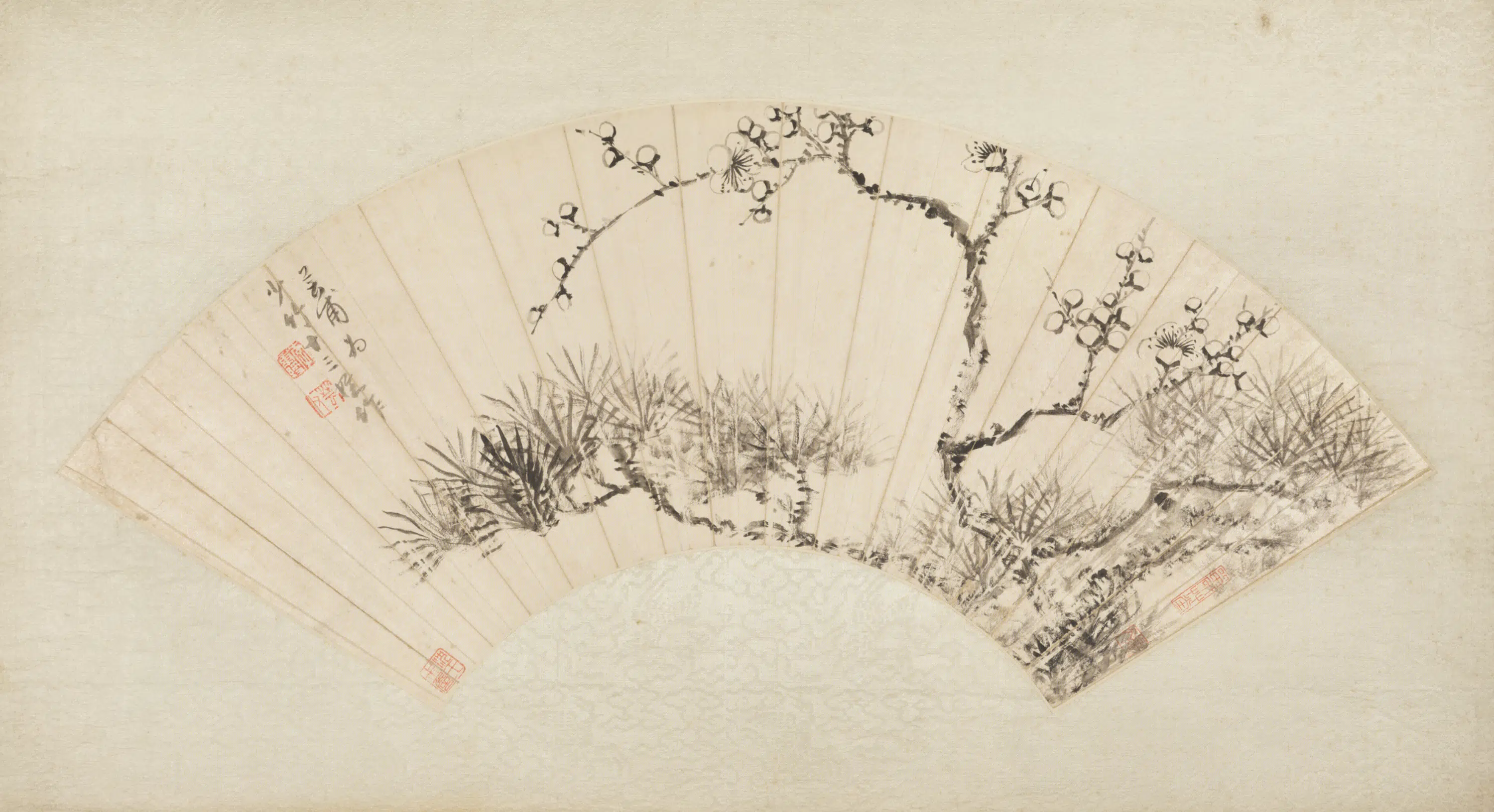 清代【李秉绶】《松梅扇页》