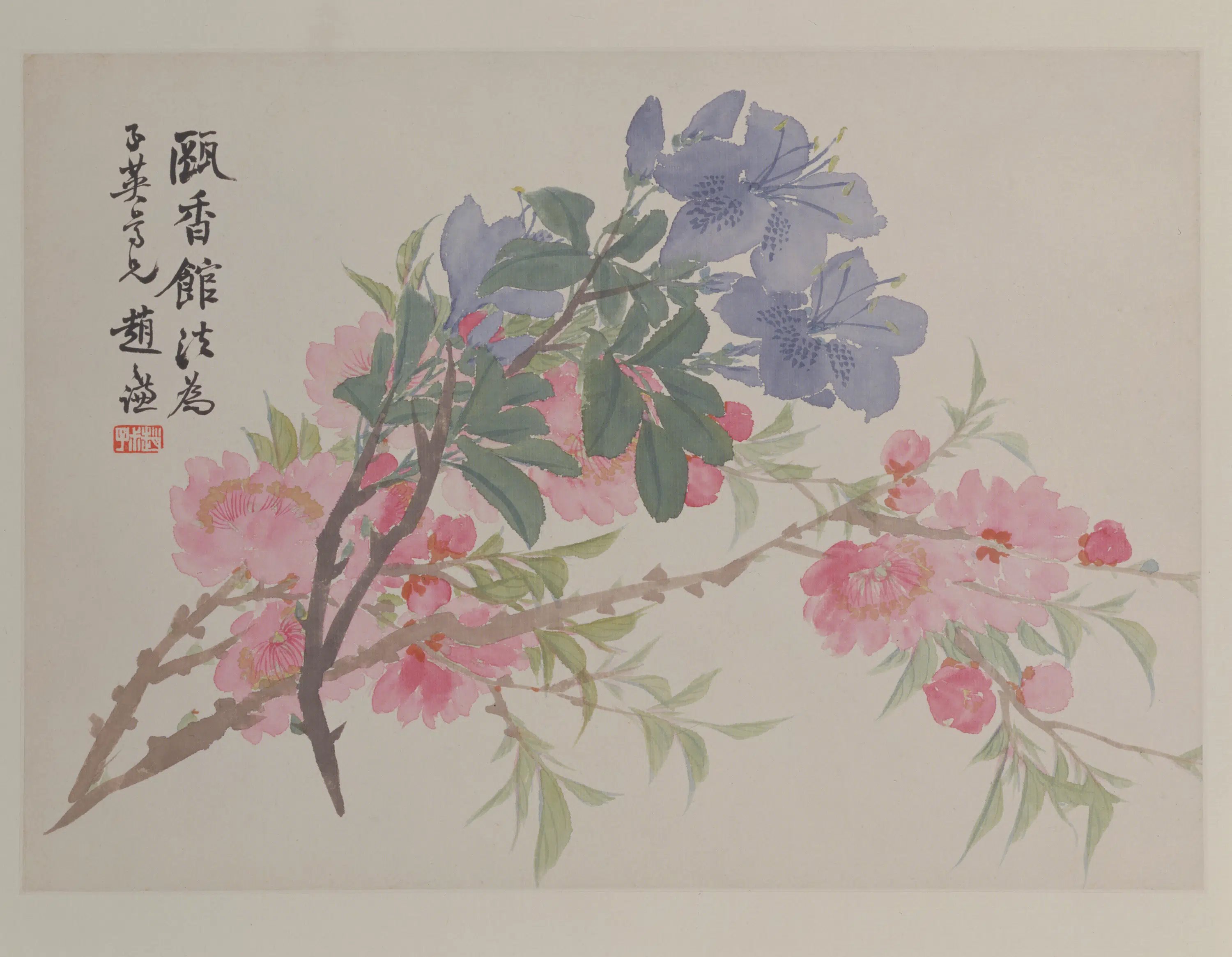 清代【赵之谦】《花卉册-桃花页-1》