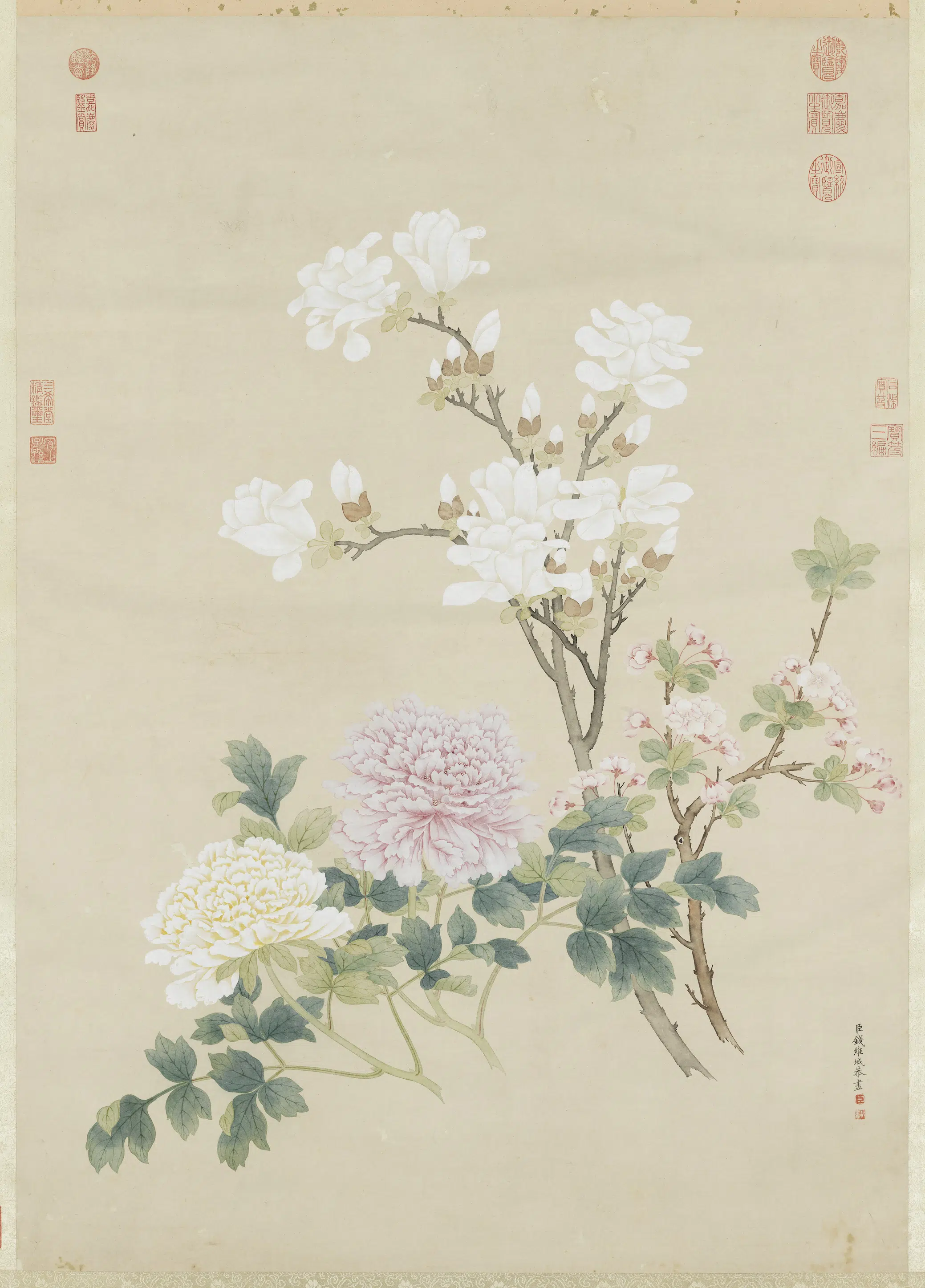 清代【钱维城】《画春花三种图轴》 第1张 清代【钱维城】《画春花三种图轴》 第1张