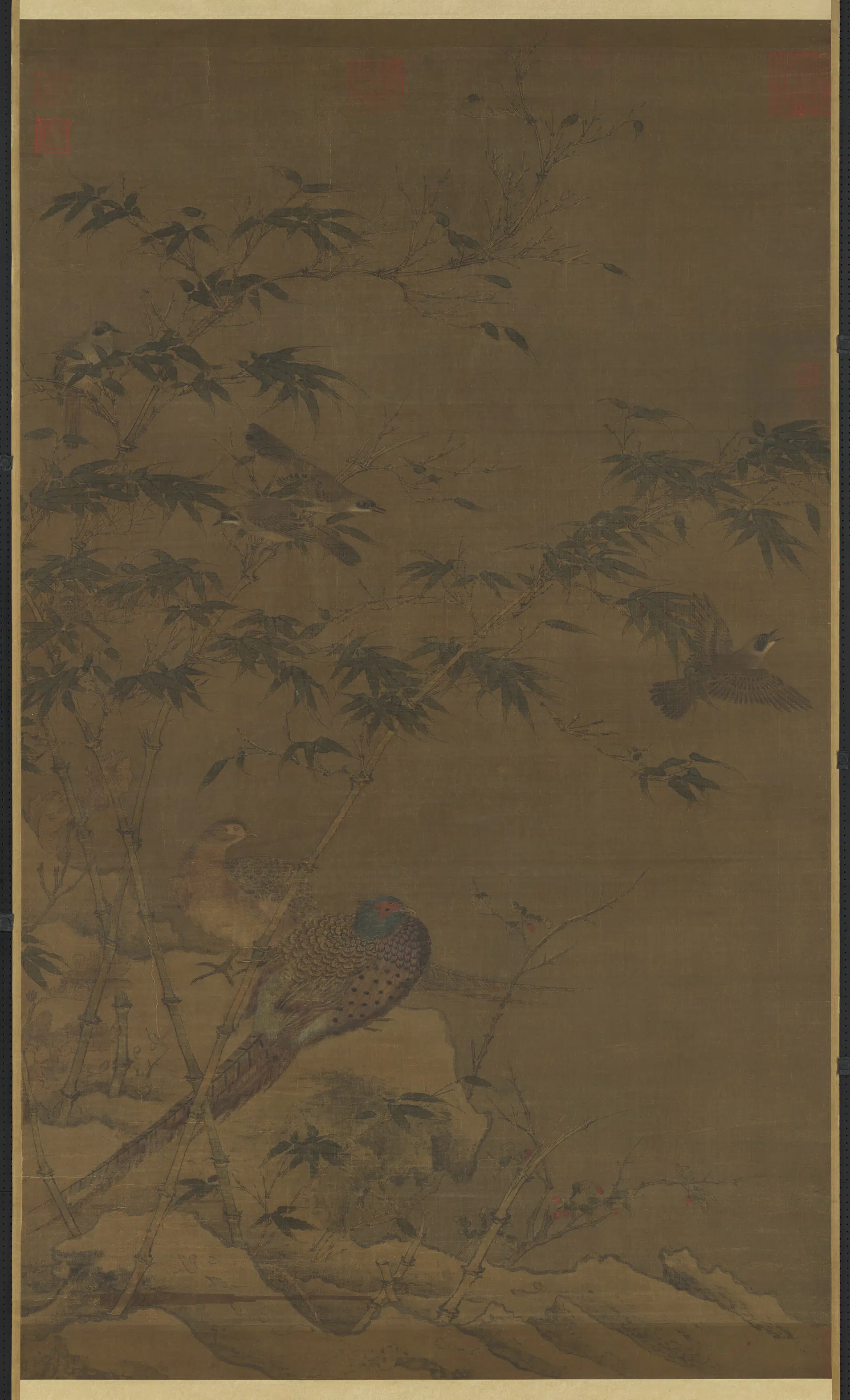 宋代《宋人翠竹翎毛图轴》