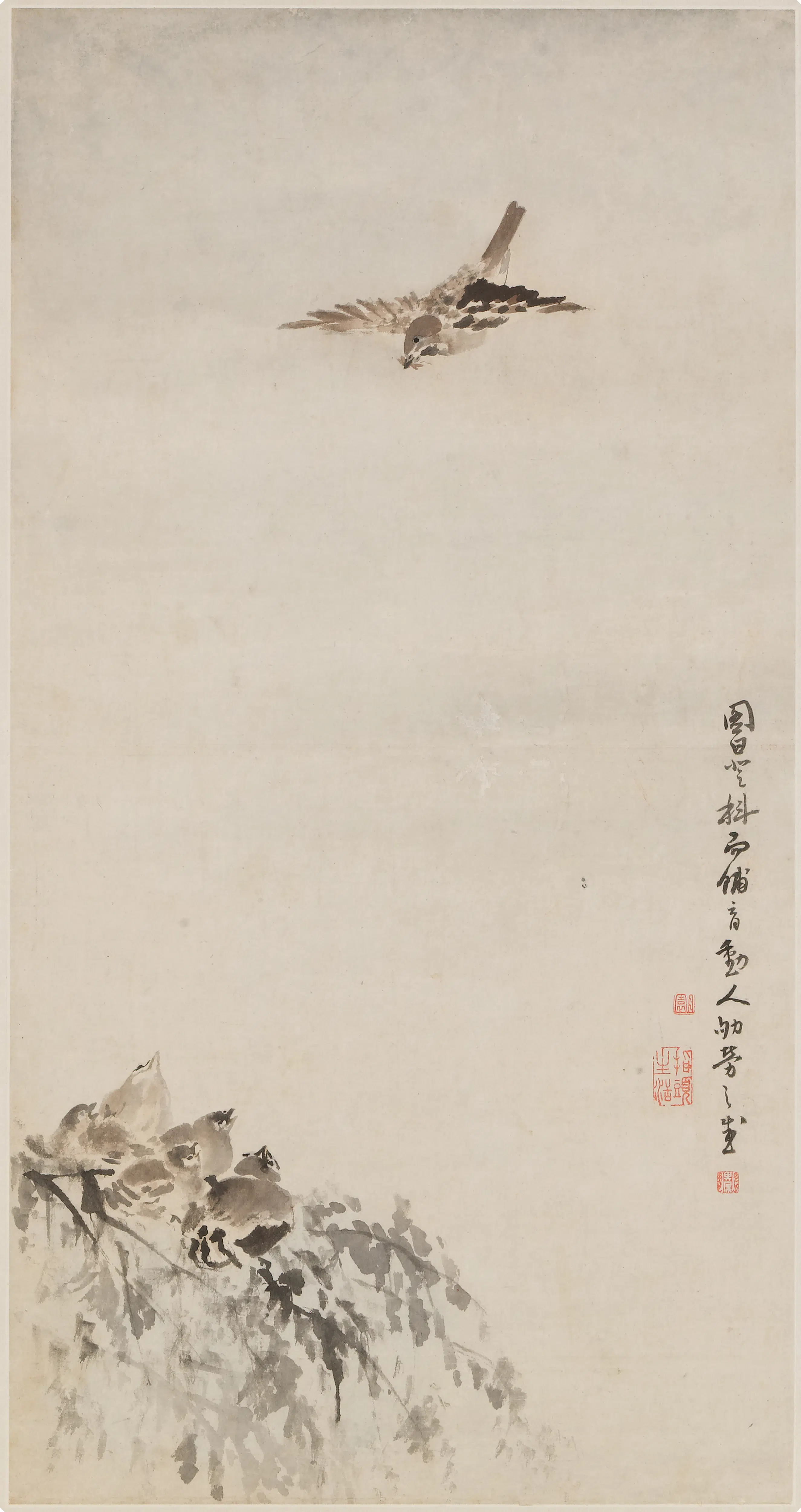 清代【高其佩】《指画麻雀图轴》