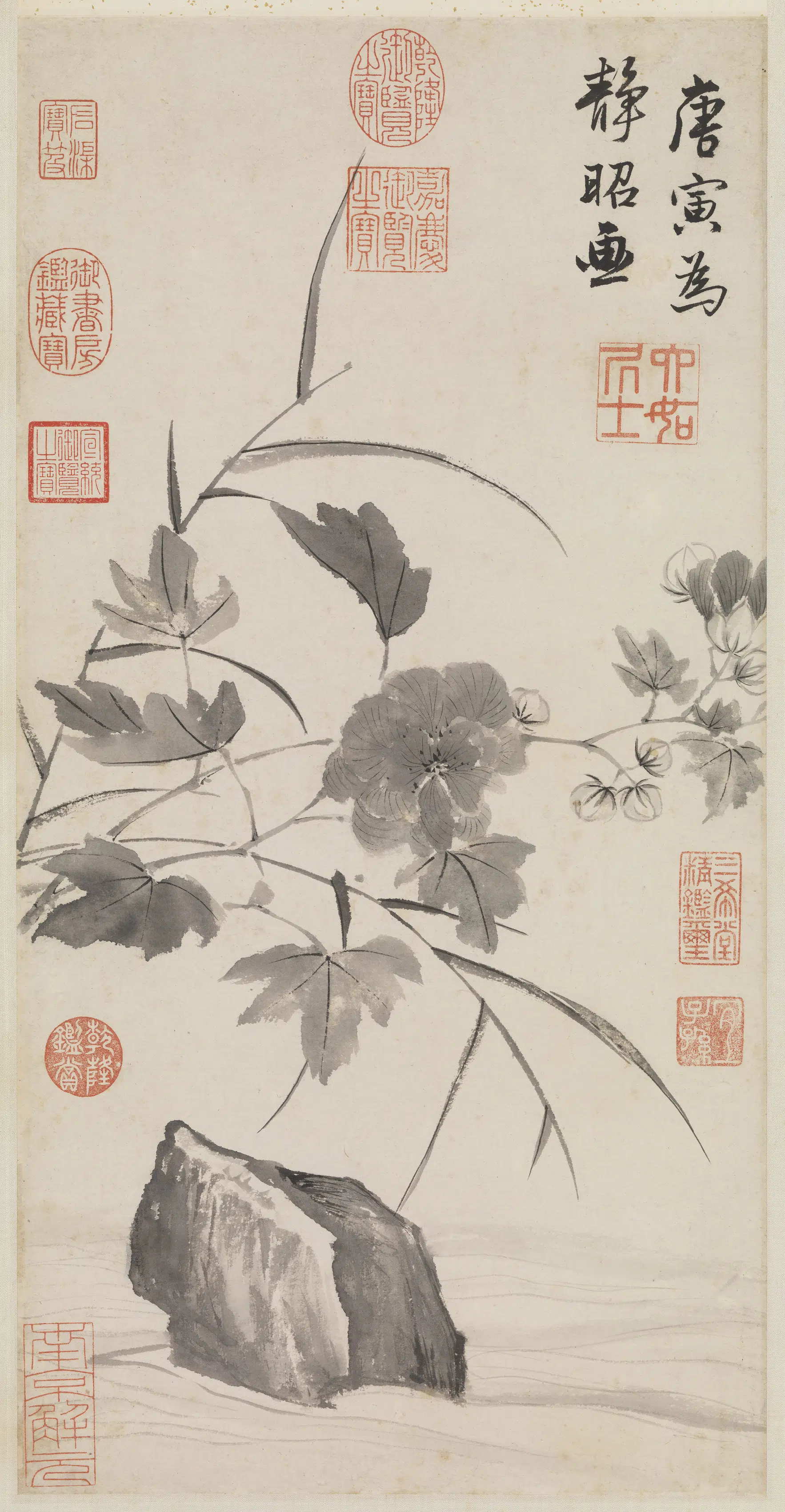 明朝【唐寅】《临水芙蓉图轴》