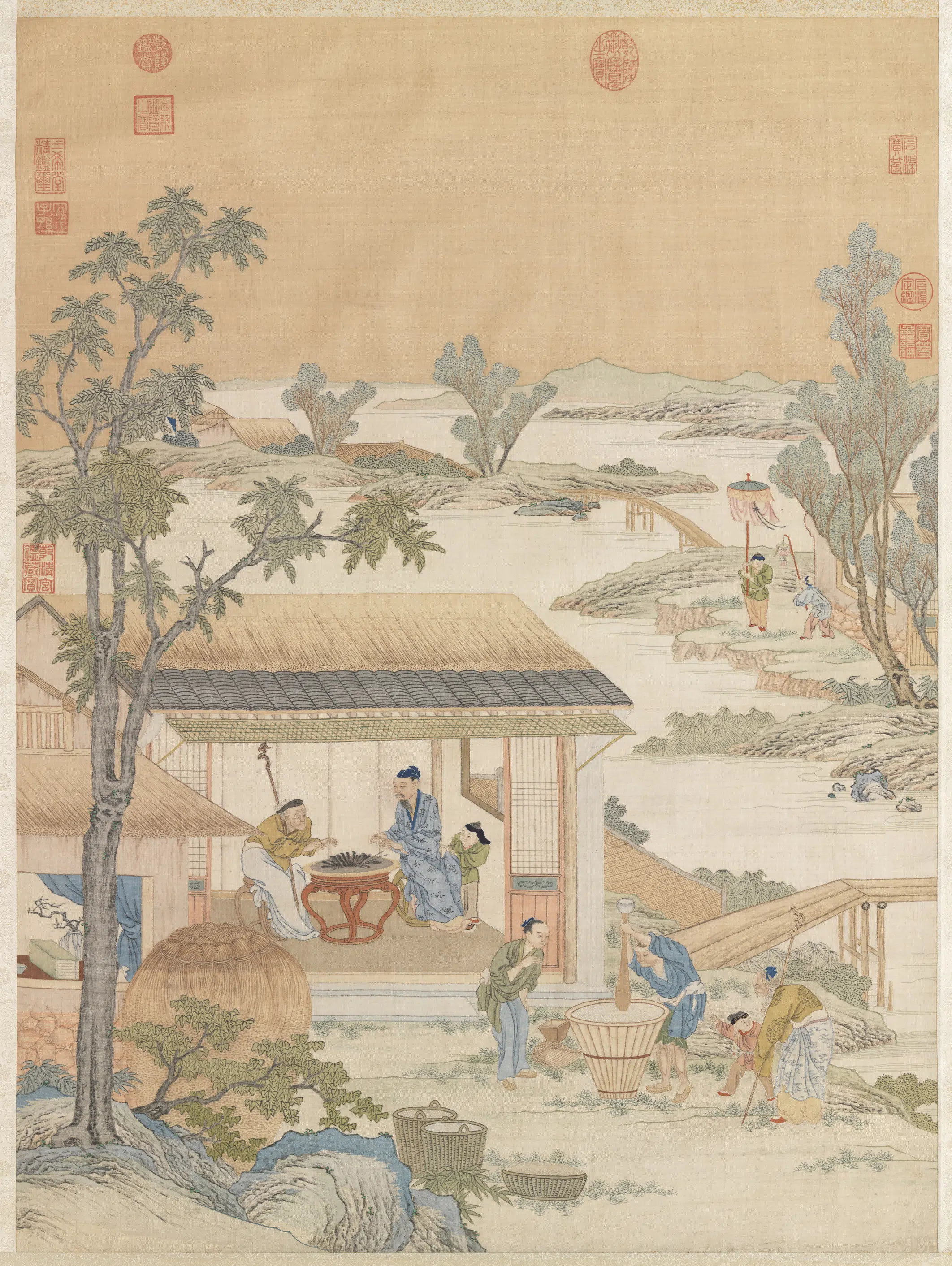 《缂丝村农韶庆图轴》