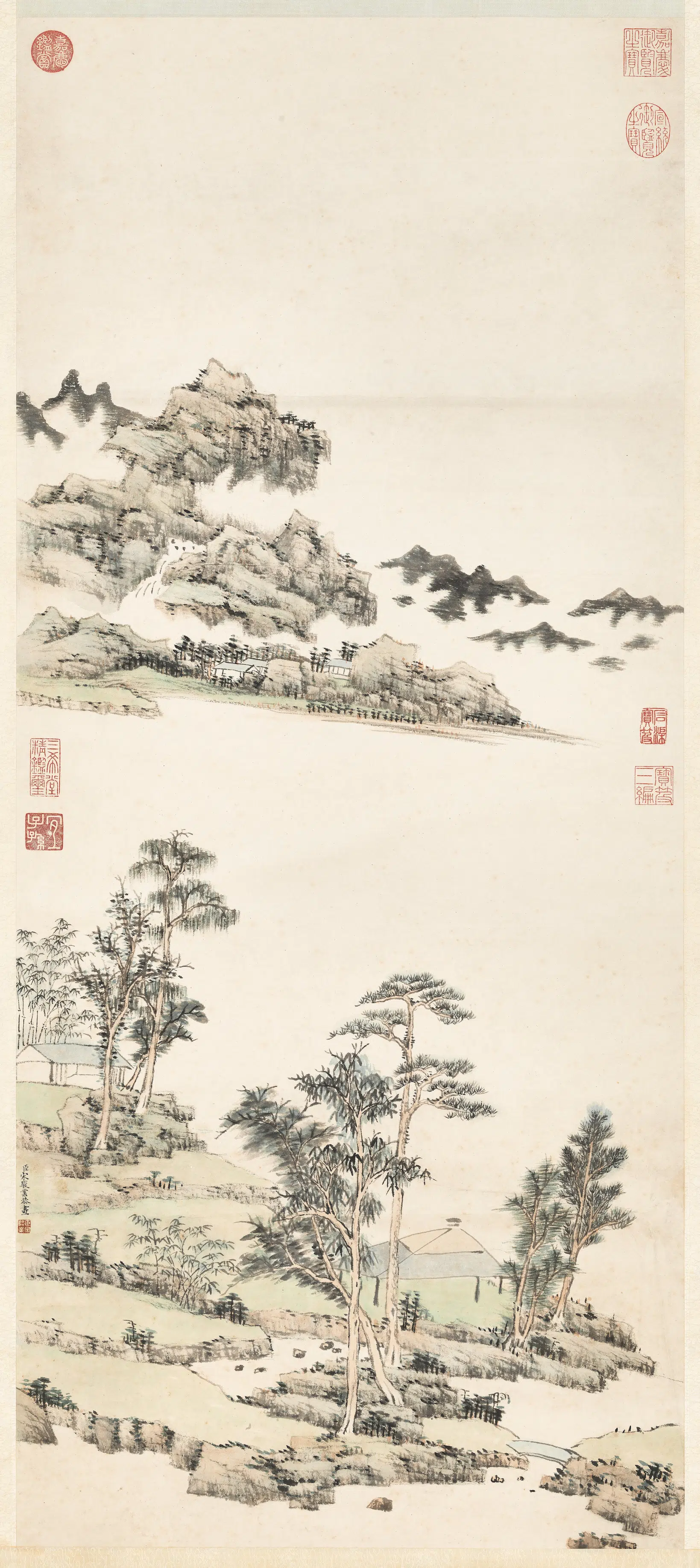 清代【宋骏业】《林亭烟岫图轴》 第1张