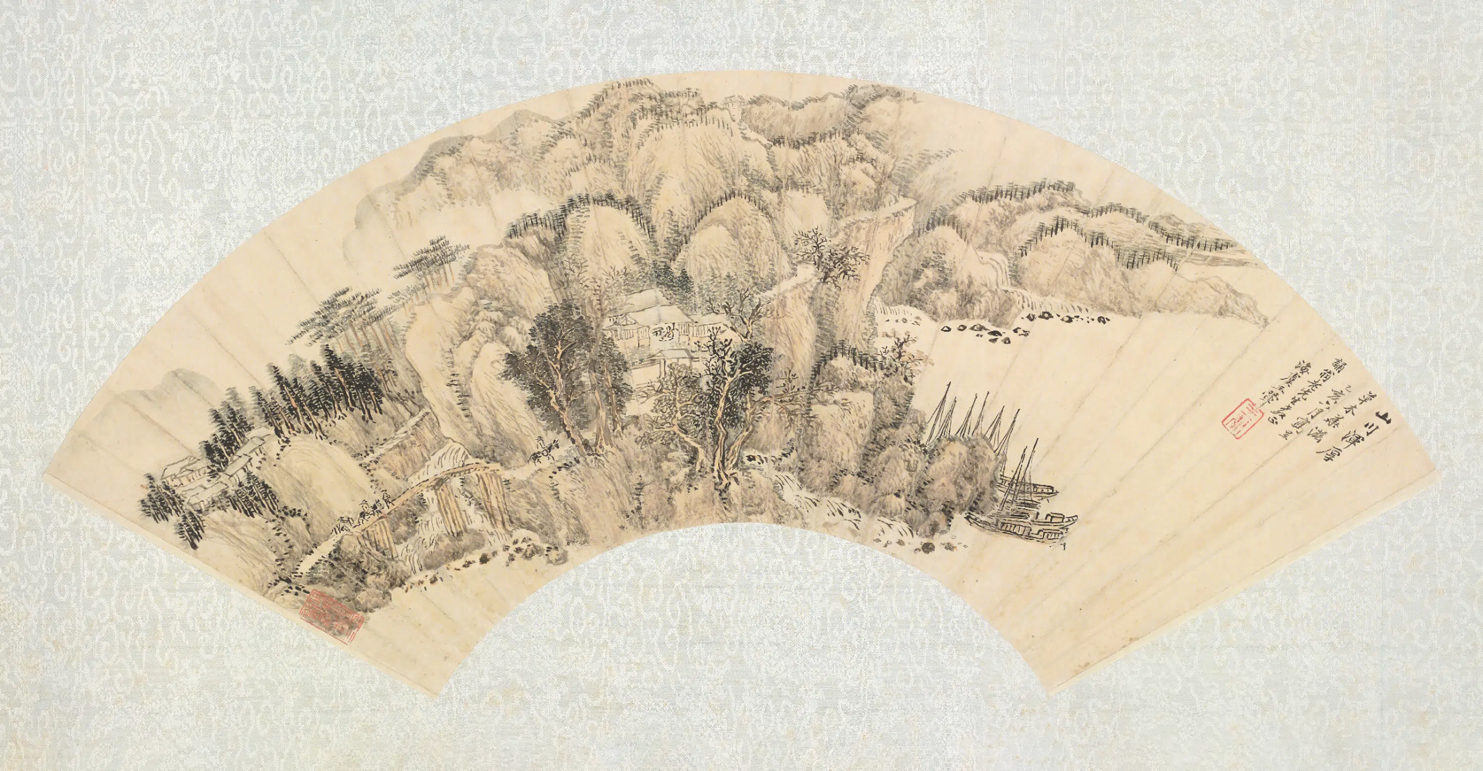 清代【王翚】《山川浑厚图扇页》
