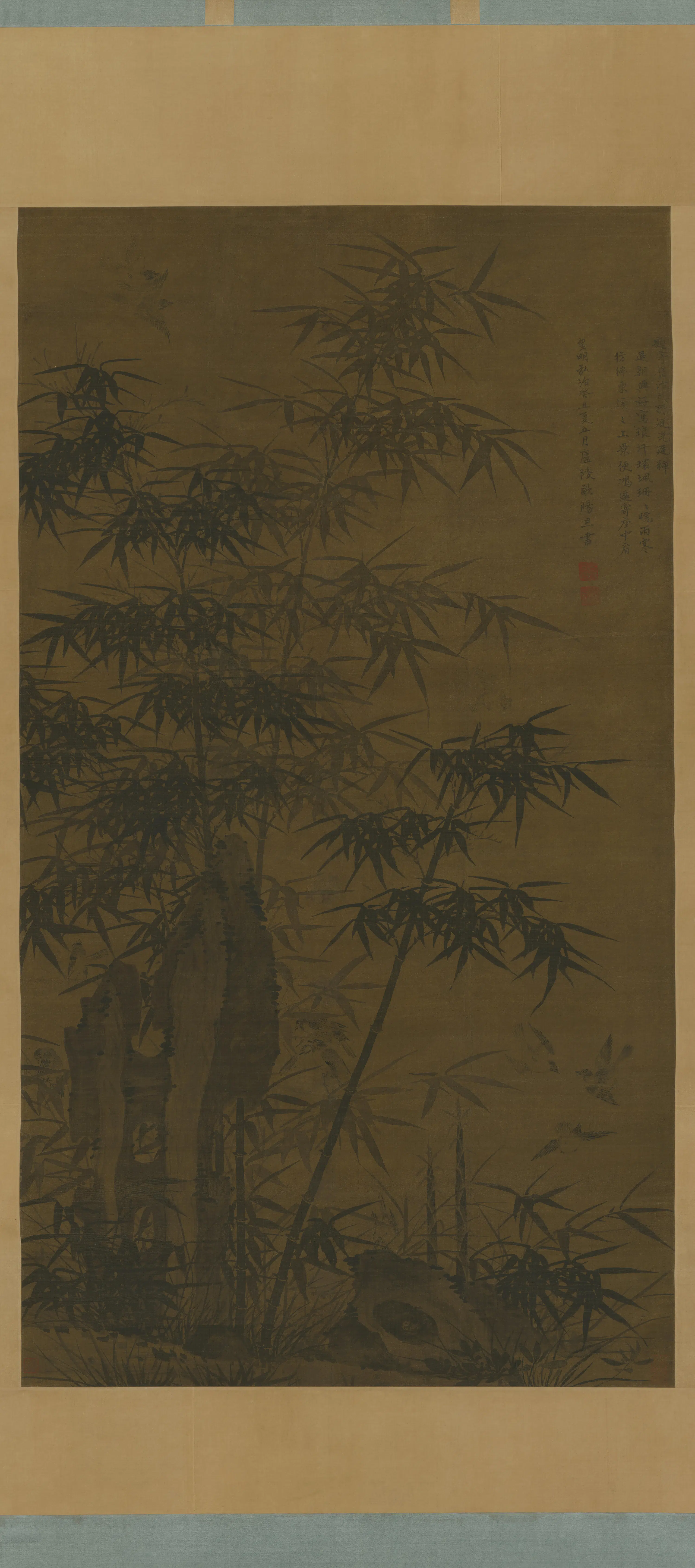 明朝【吕端俊】《竹雀图轴》