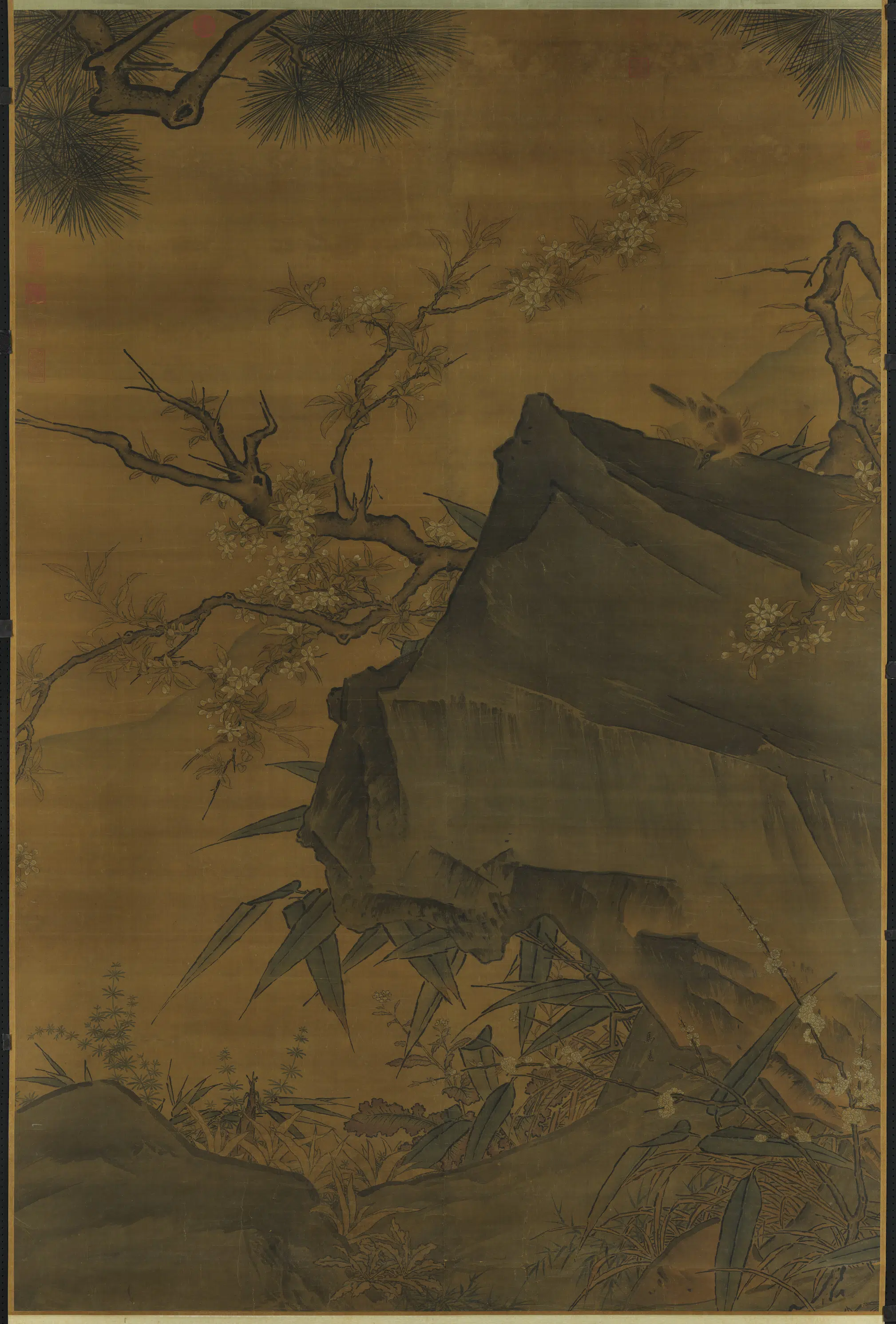 南宋【马远】《画梨花山鸟图轴》