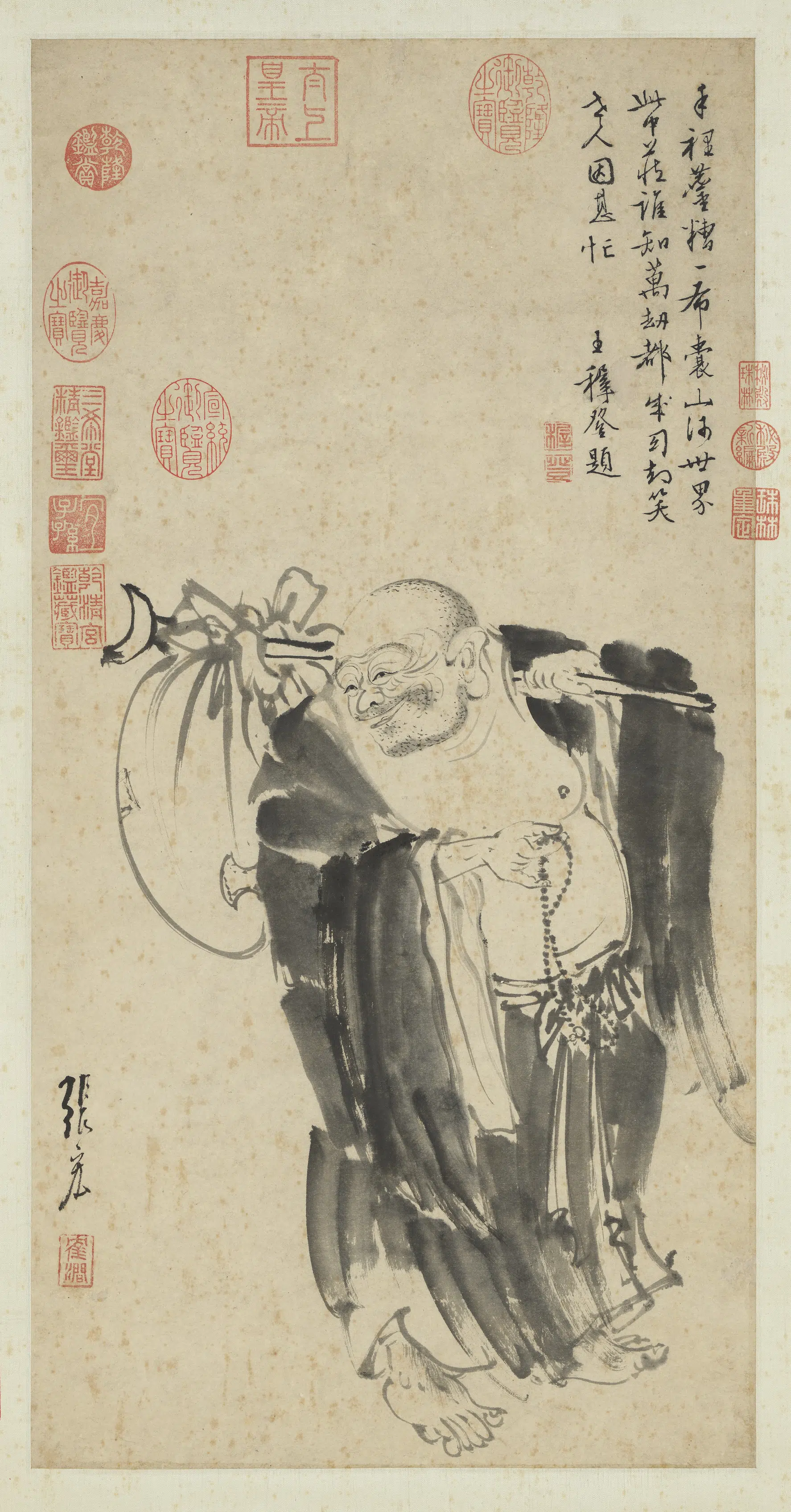 明朝【张宏】《画布袋罗汉图轴》