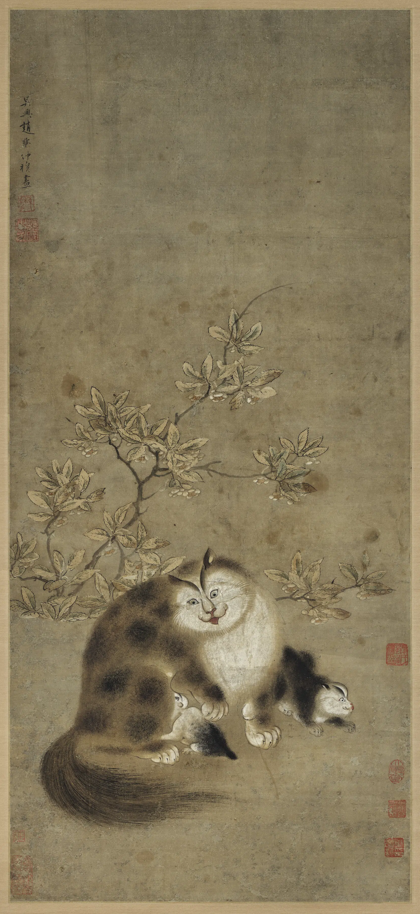 元朝【赵雍】《子母猫图轴》