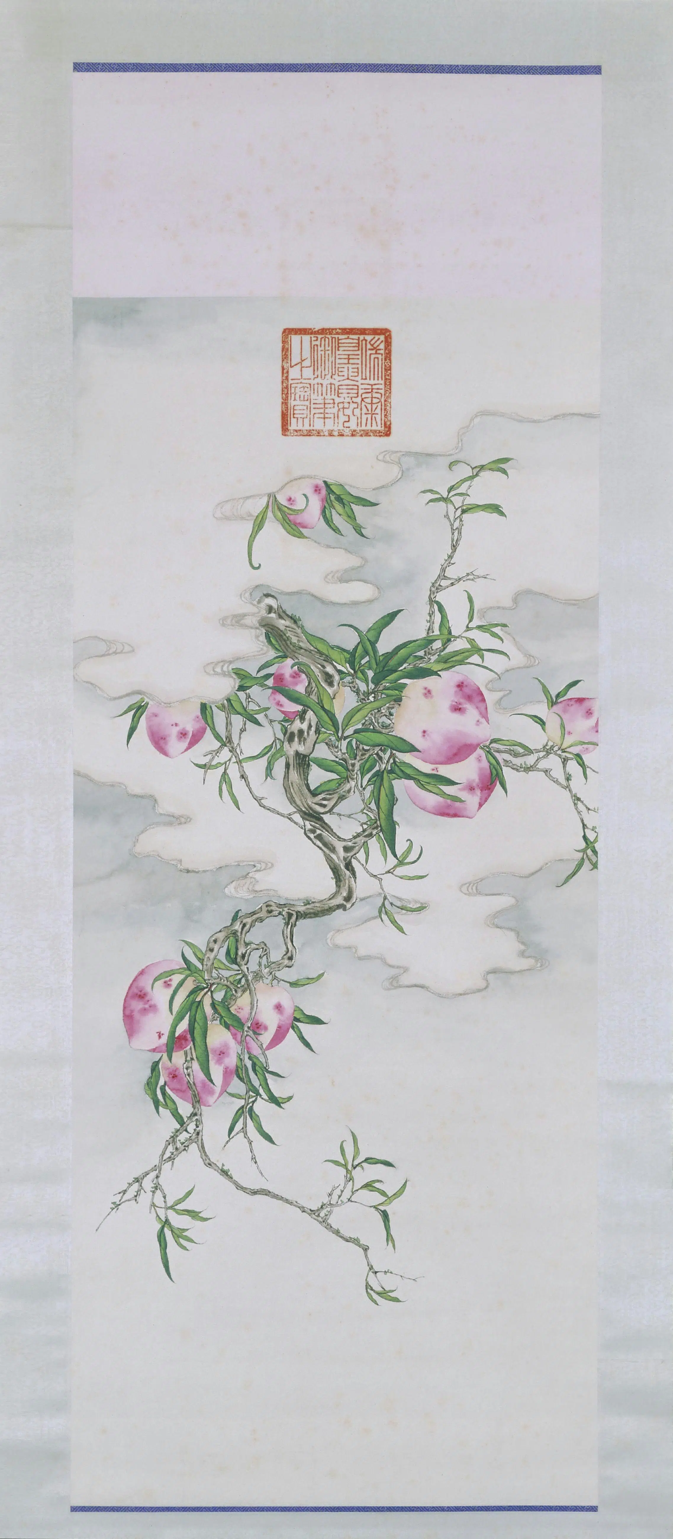 清代光绪【瑾妃】《云中九桃图轴》