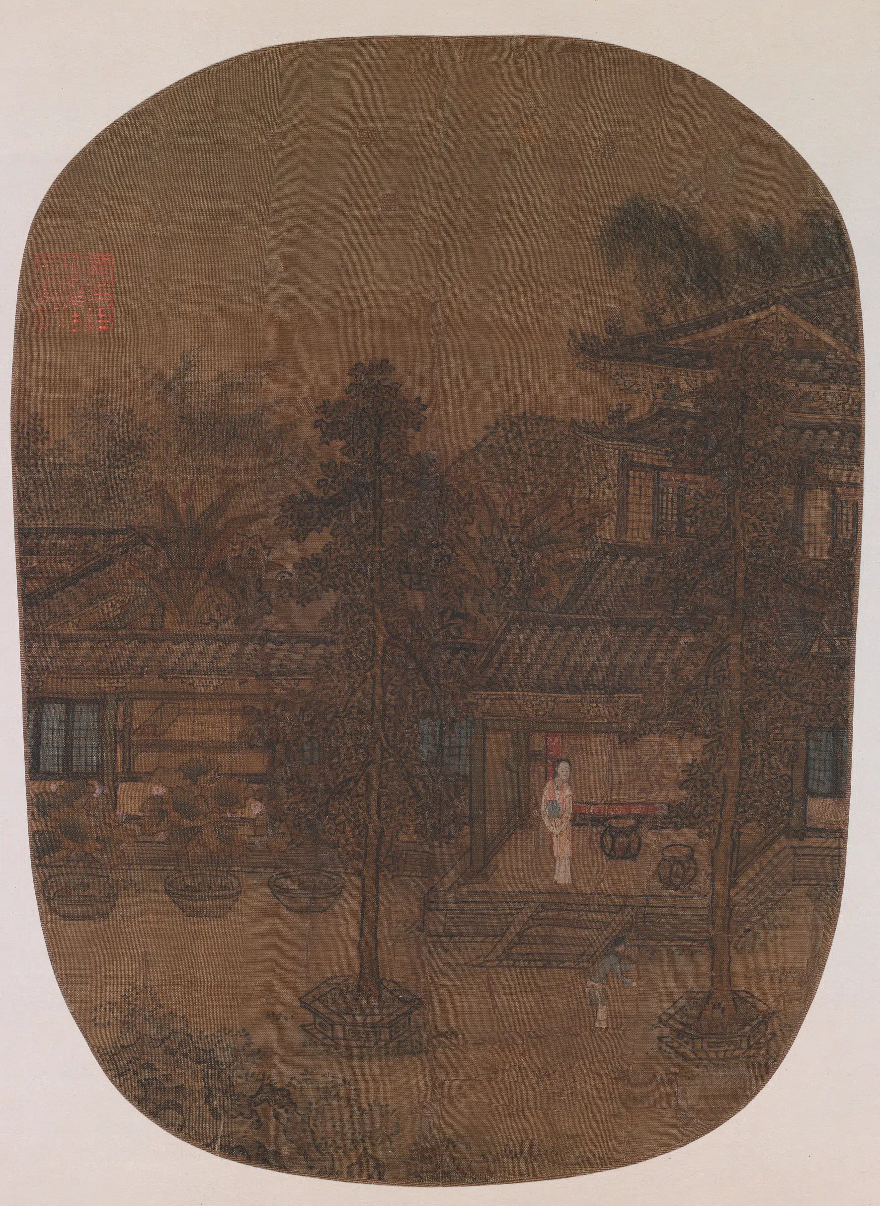宋代【佚名】《宋人桐荫玩月图页》