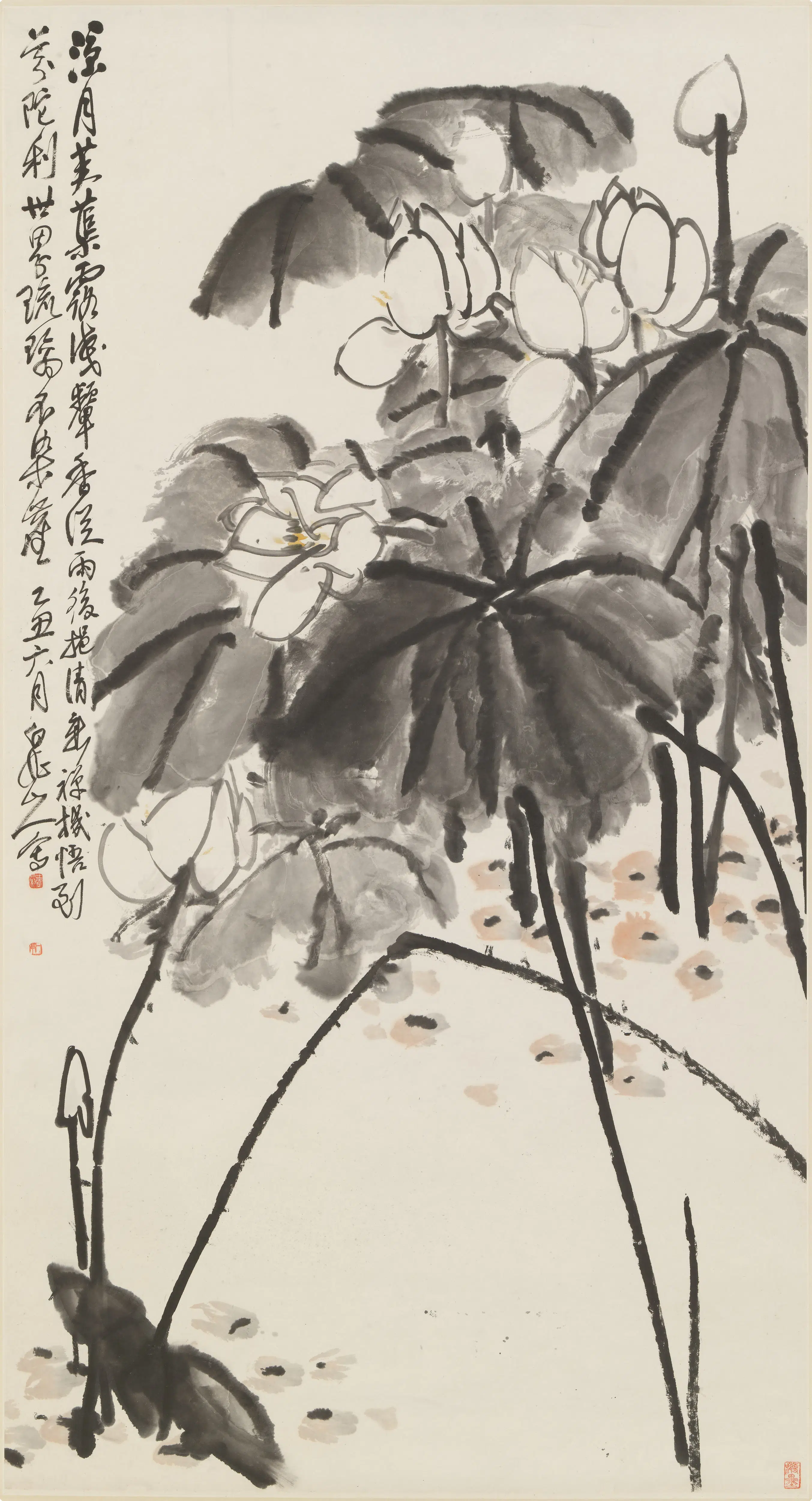 近现代【王震】《凉月芙蓉图轴》
