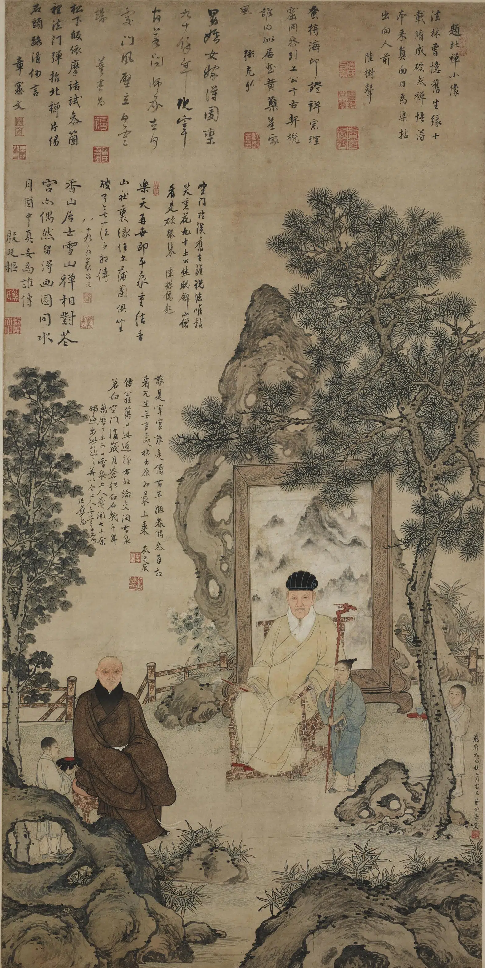 明朝【叶时芳】《陆树声雪山二人小像图轴》 第3张