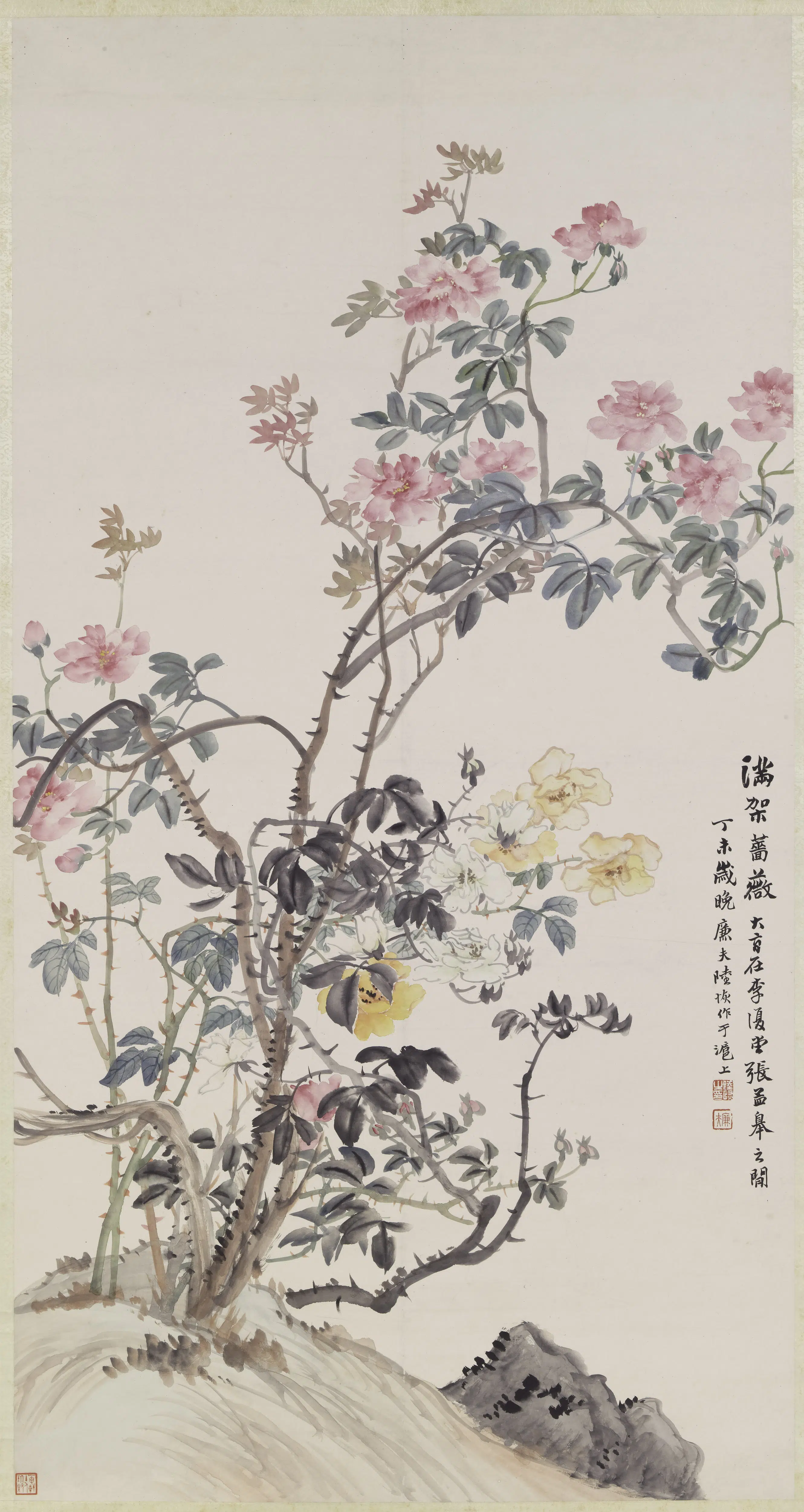 清代【陆恢】《蔷薇轴》