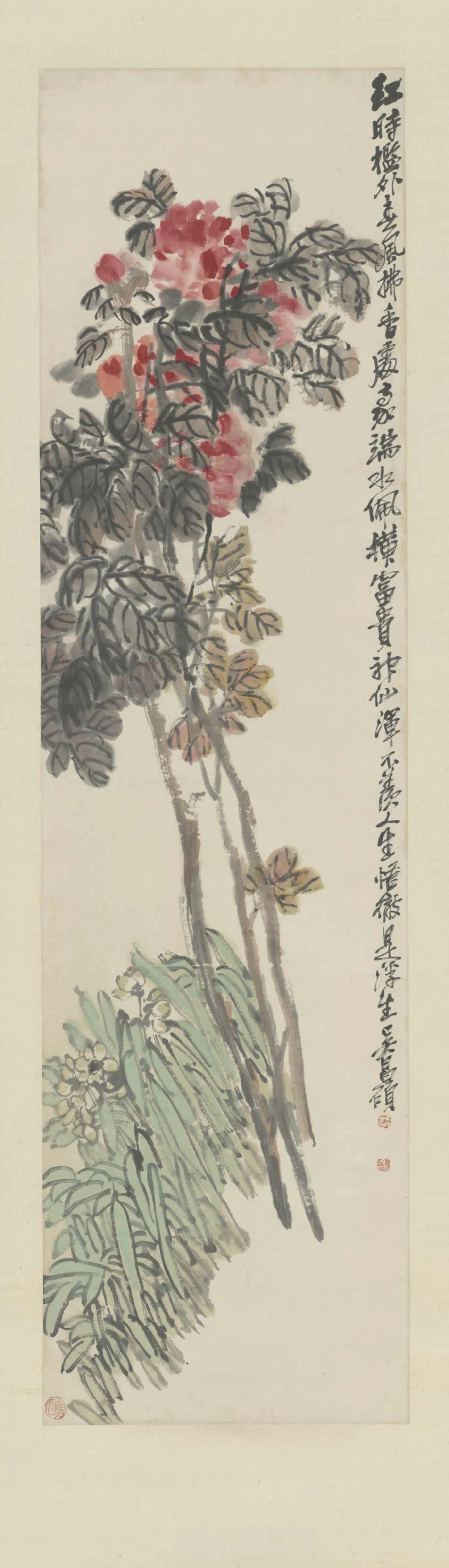 清代【吴俊卿】《牡丹水仙轴》