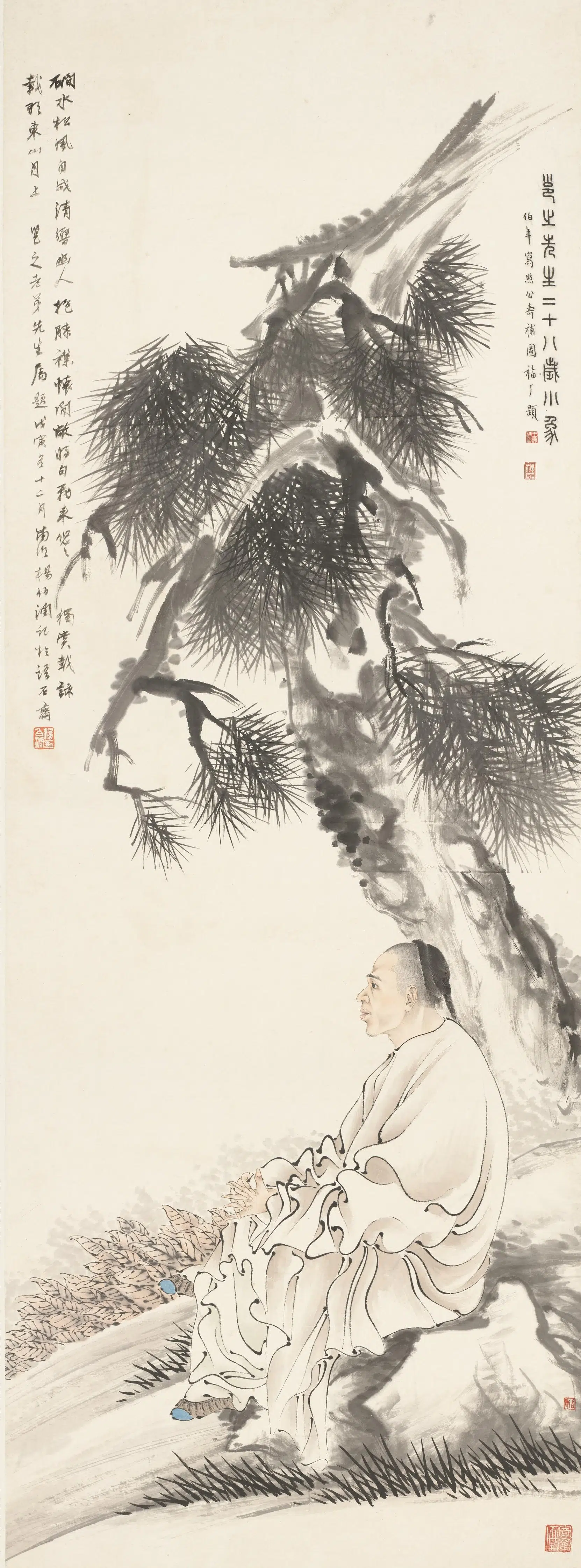 清代【任伯年（任颐）】《胡远高邕之小像轴》