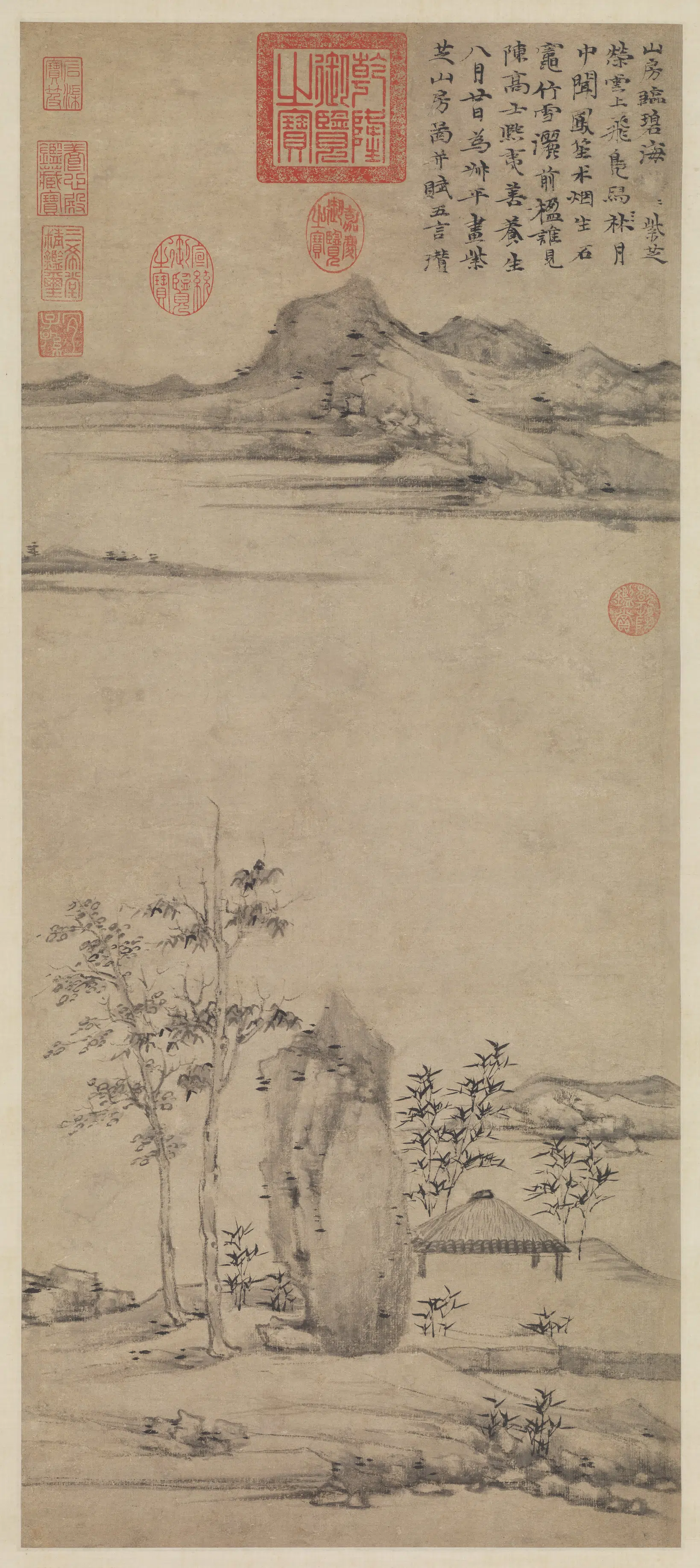 元朝【倪瓒】《紫芝山房图轴》
