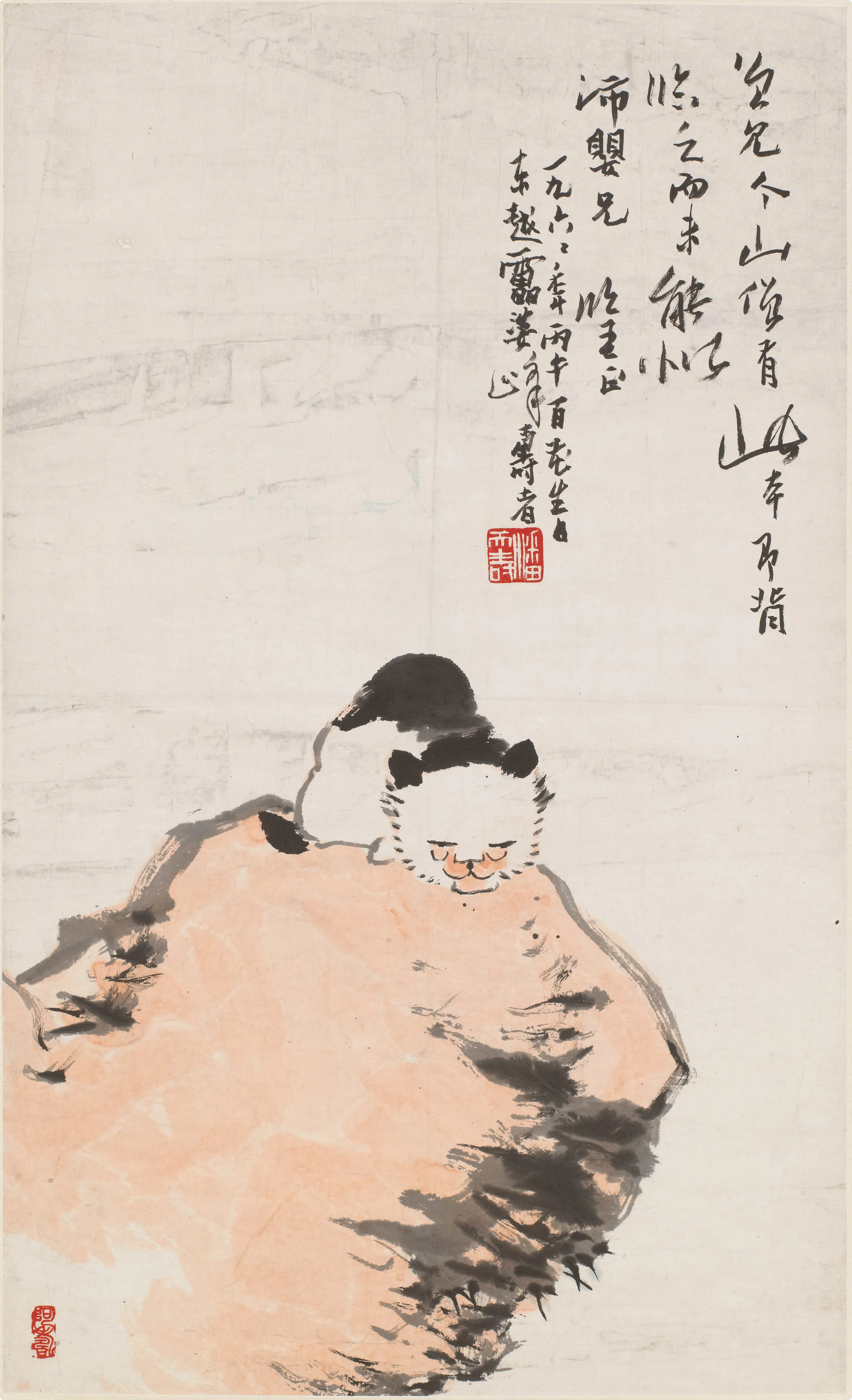 近现代【潘天寿-阿寿】《猫石图轴》