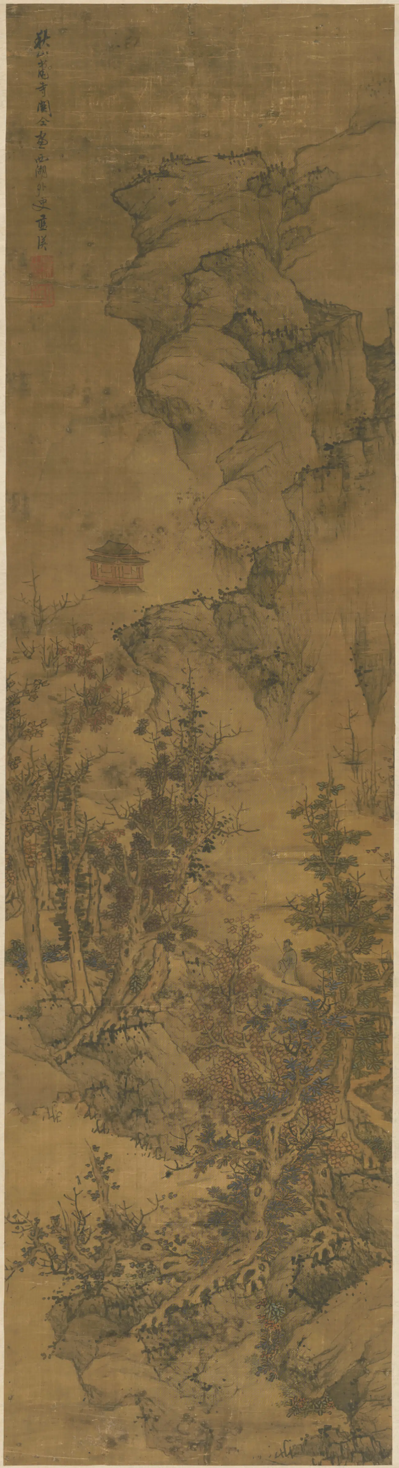 明朝【蓝瑛】《仿关仝秋山萧寺图轴》