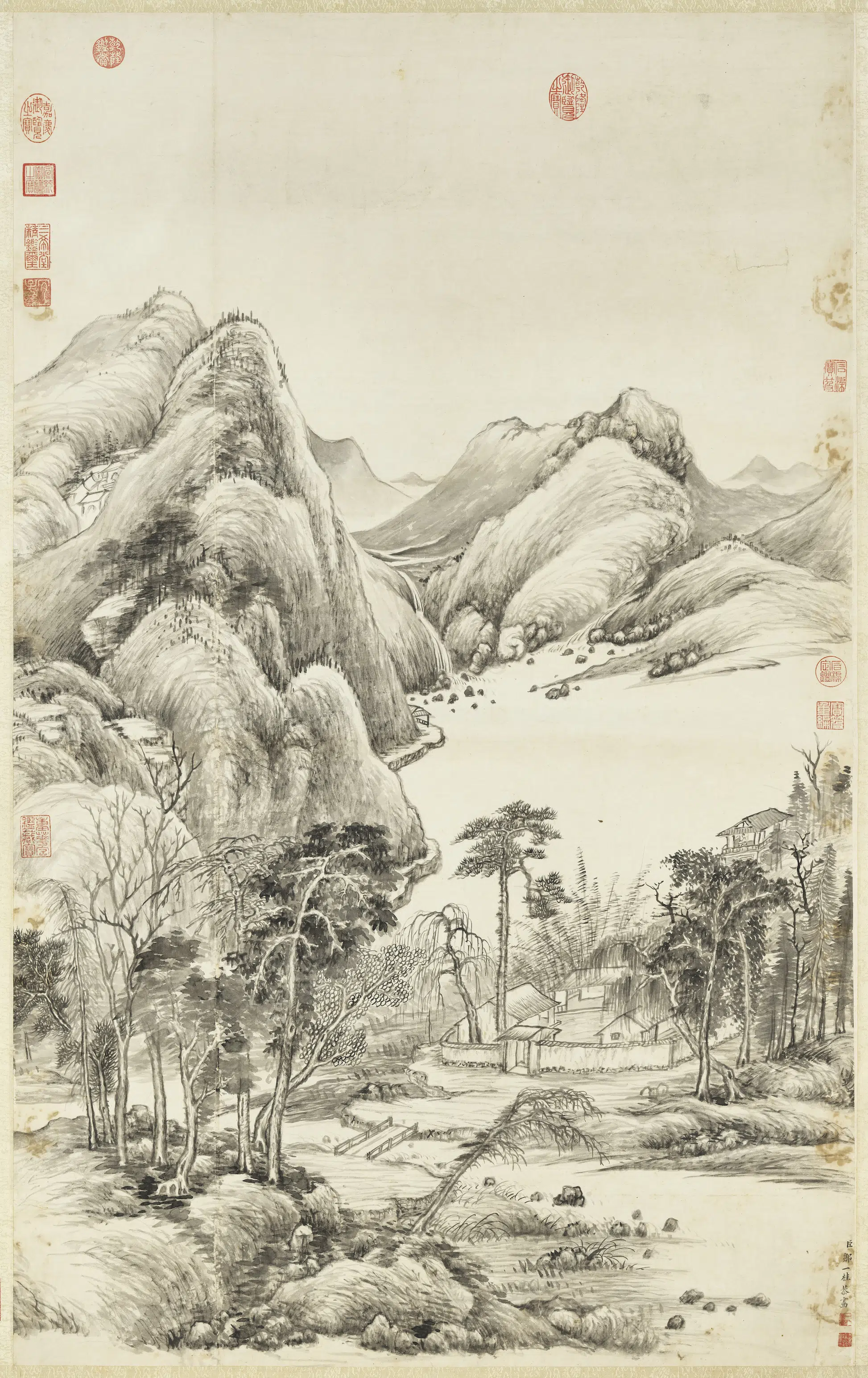 清代【邹一桂】《画溪山村落图轴》 第1张 清代【邹一桂】《画溪山村落图轴》 第1张